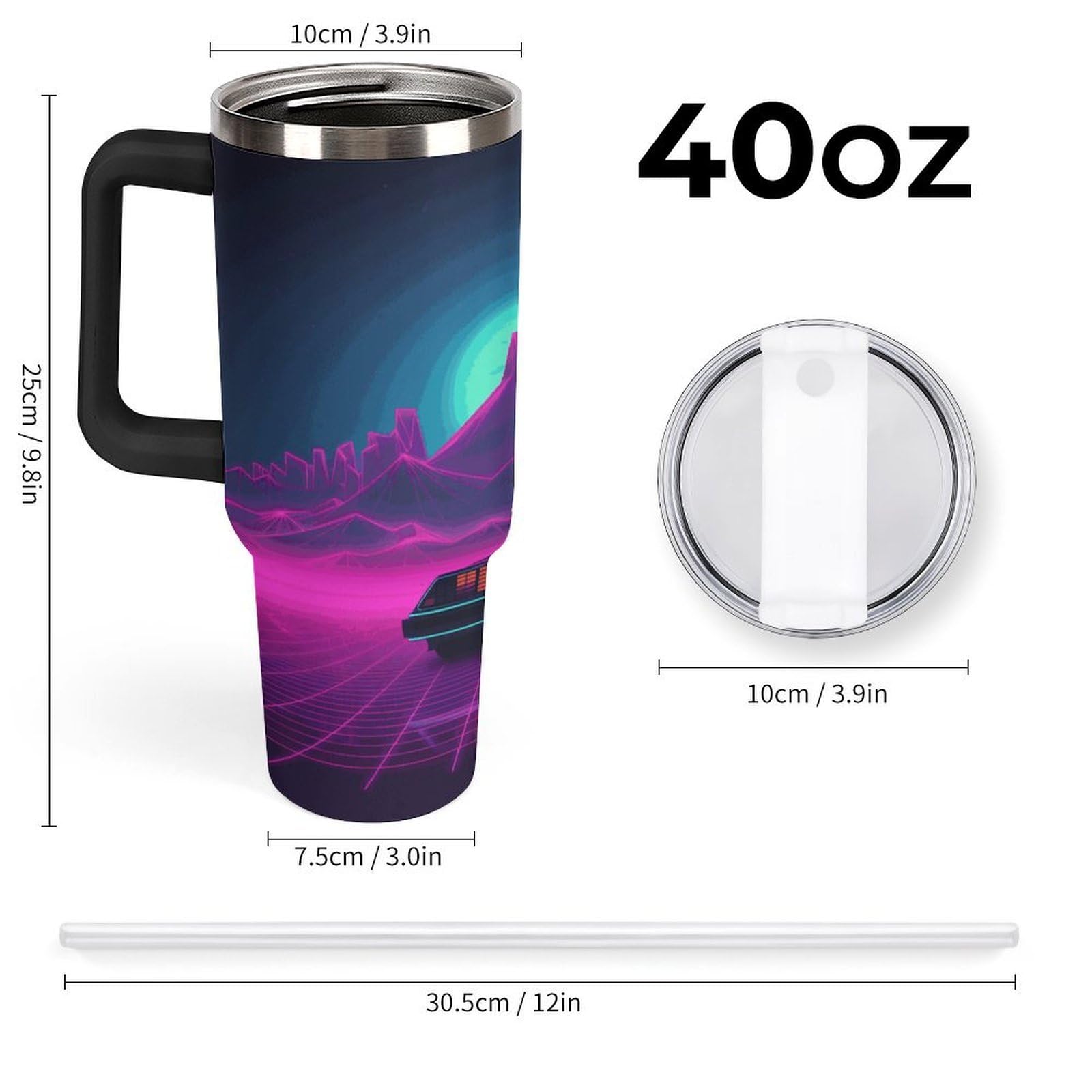 Retrowave Pictures - Tazas con popote y asa, taza de café con aislamiento al vacío de doble pared, botellas de agua para café helado, té, bebida caliente y fría