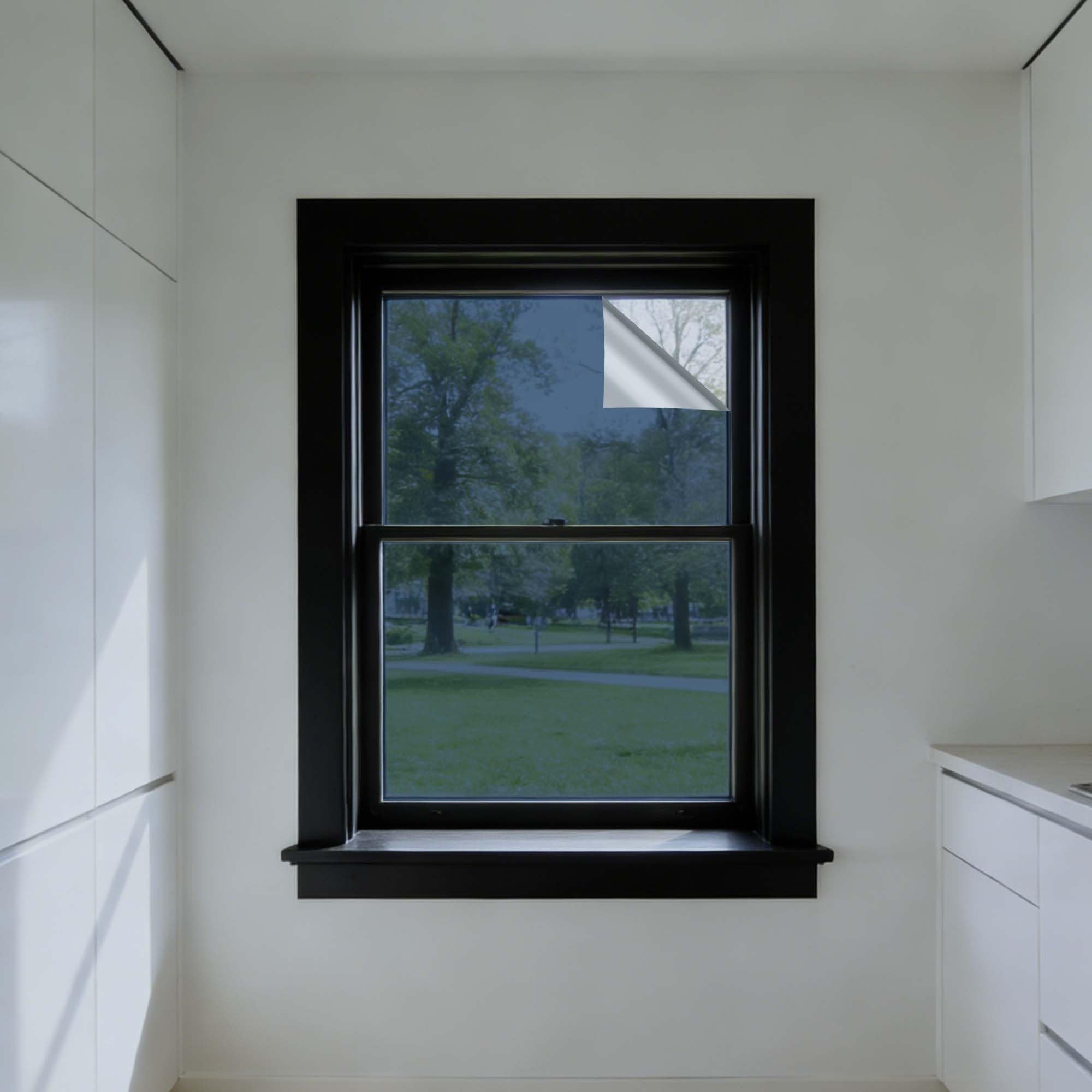 Spiegelfolie Fenster Sichtschutz 140 x 260 cm UV Schutz Sichtschutzfolie Wärmereflektion von Innen Durchsichtig on Außen Bei Sonnigem Wetter Blickdicht für Büro Und Haus, Blau Silber
