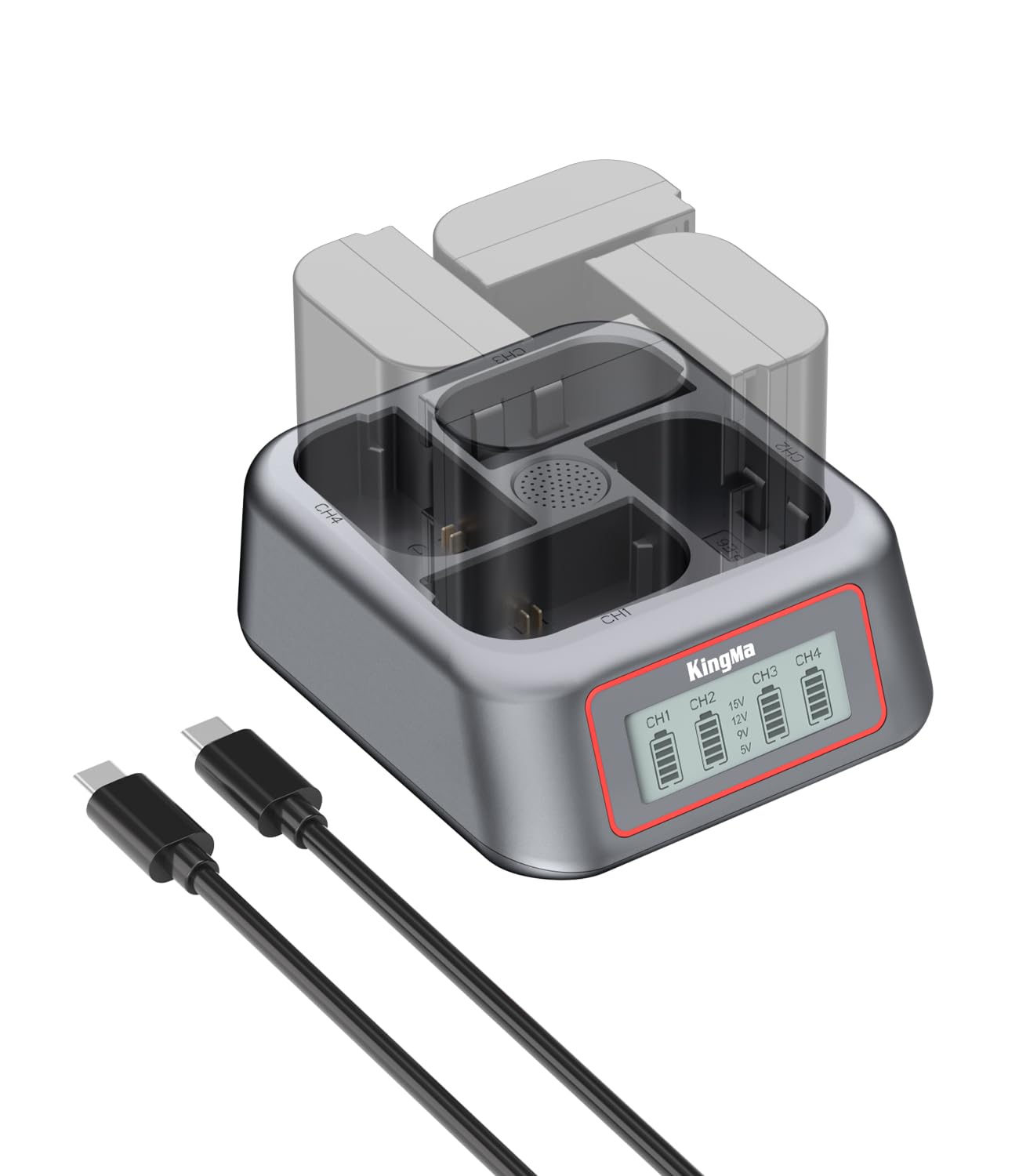 Ładowarka do aparatu King Ma LP-E6, 4-kanałowa ładowarka do LP-E6/LP-E6N/LP-E6NH 45 W PD szybkie ładowanie z wyświetlaczem LED, kompatybilna z Canon EOSR5/R5C/R6/R7/5D Mark II/III/80D