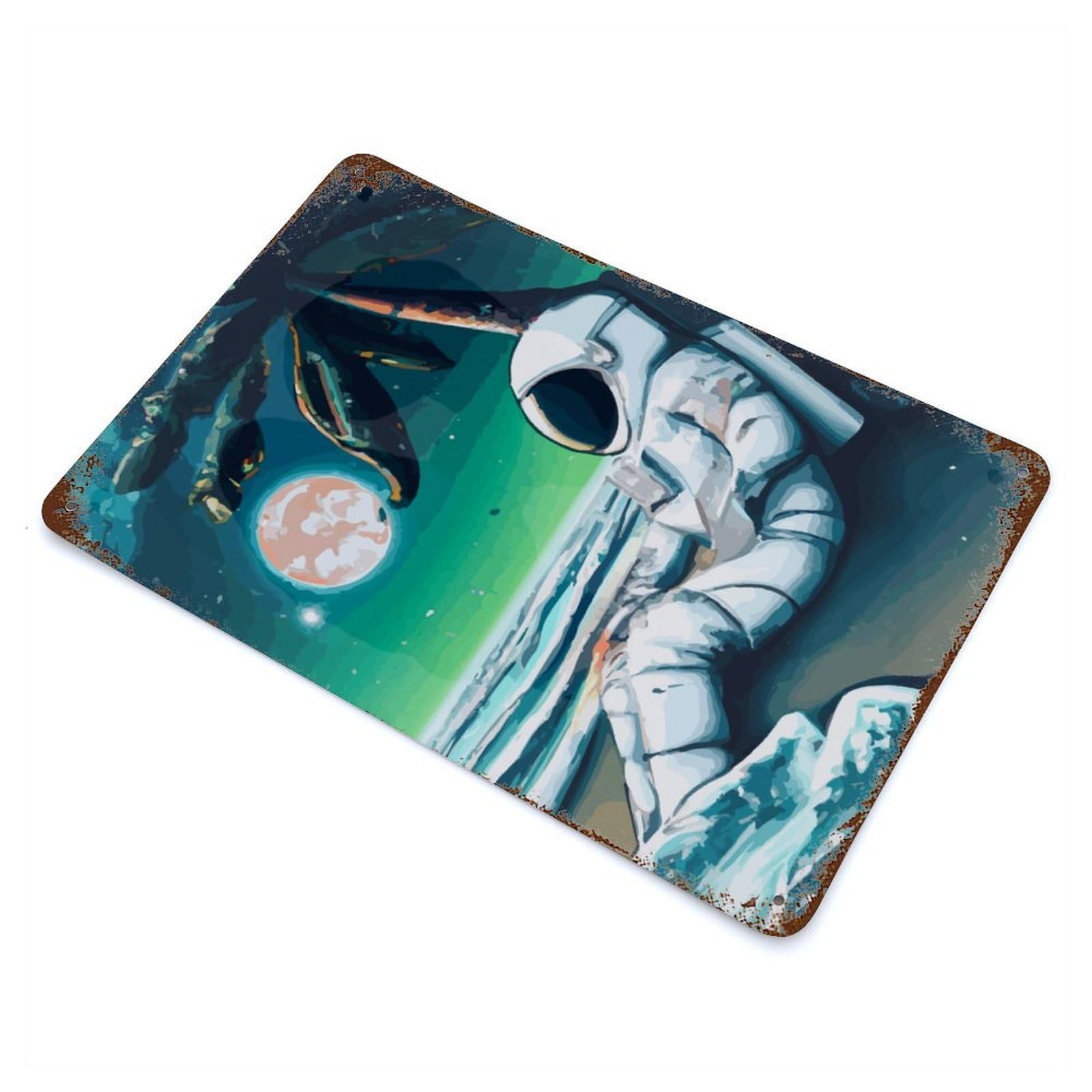 Vintage Metal Tin Sign Pensive Astronaut 11.8"x7.9", Industrial Home Decor for Farmhouse, Kitchen And Entryway Decor