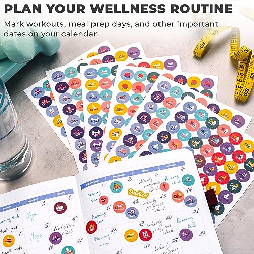 Image of Clever Fox Fitness Planner Stickers for Women, 840+ Nutrition & Workouts | Small monthly, weekly and daily designs for exercise, health, agenda, calendar, journal, stickers for adults, 16 sheets