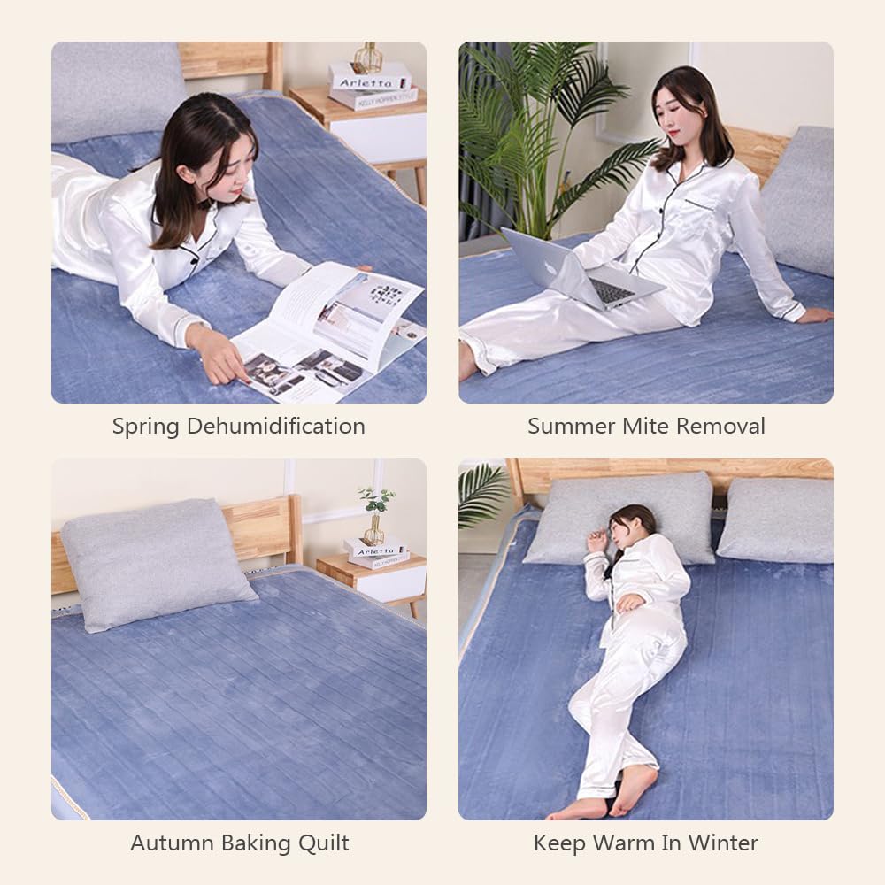 Generico Scialle Riscaldato Elettrico,Coperta Termica Singo Coperta elettrica da 220 V con Interruttore Intelligente, termocoperta di Sicurezza Spessa, Materasso in Flanella Calda(Blue,90x180cm)