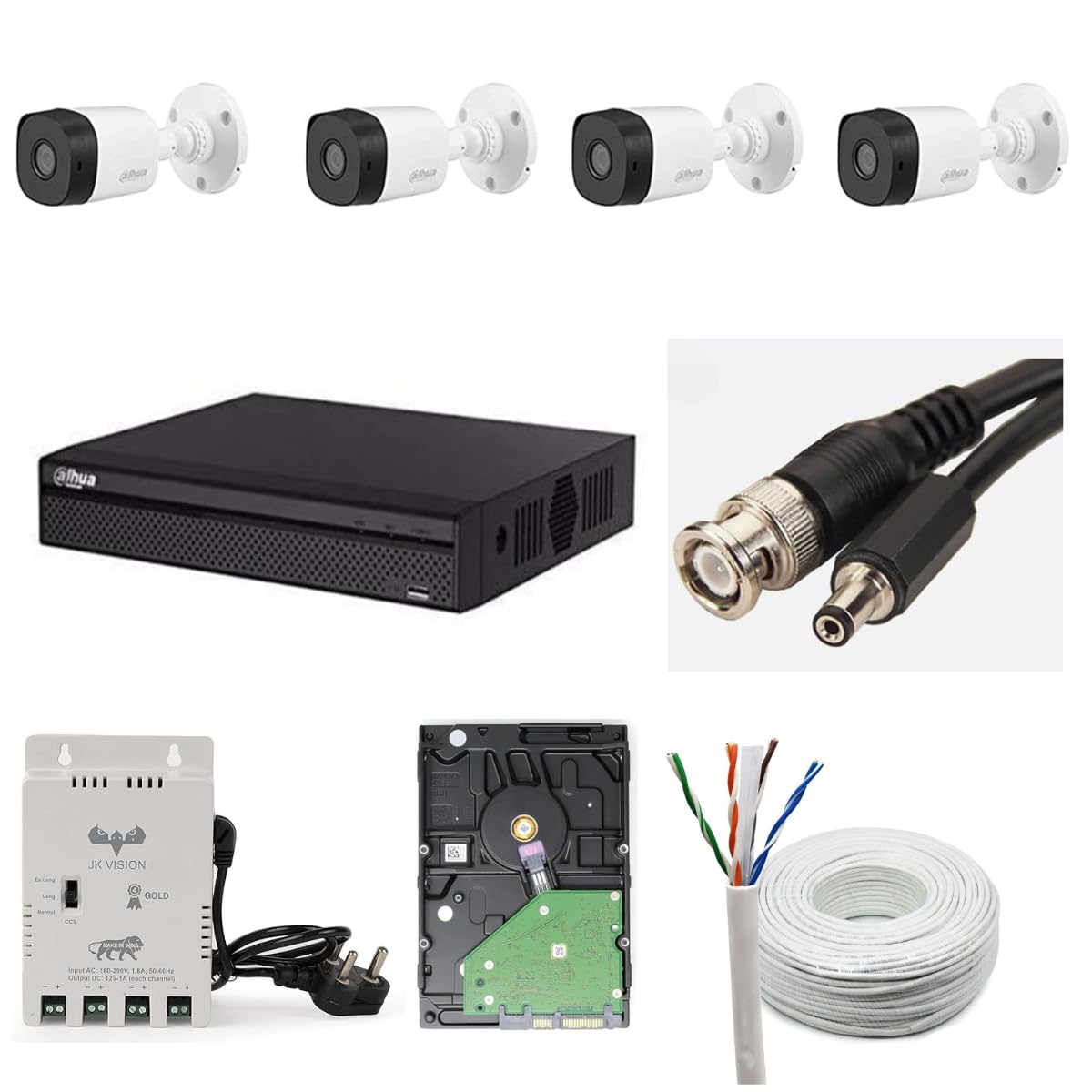Dahua 2MP HD CCTV Camera Full Set, 4 Bullet, 4 Channel DVR, 4 Channel JK Vision Power Supply, 1TB Hard Disk, 90 Meter Cable, BNC/DC Connector-picture-23