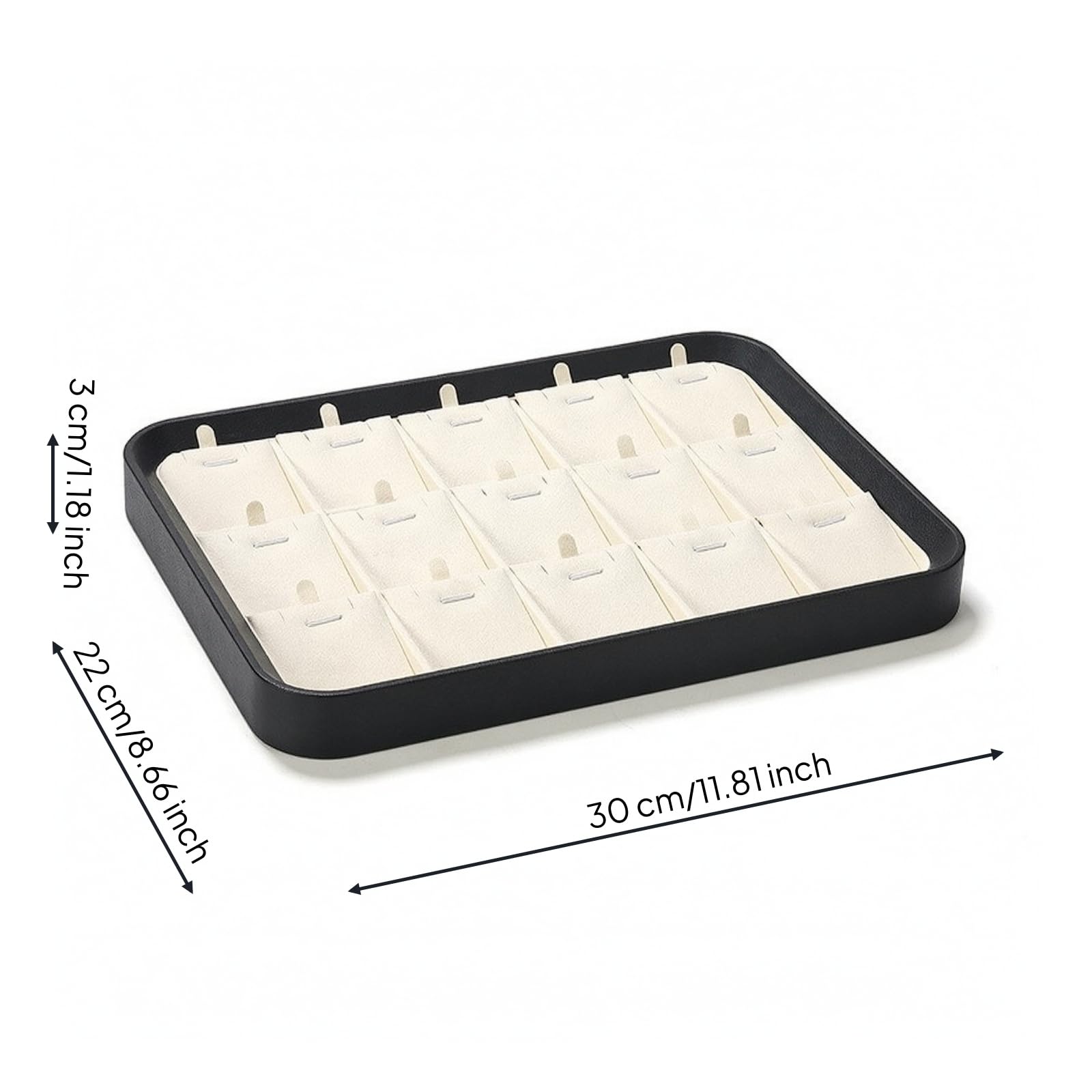 Espositore per Anelli Basso Profilo, Vassoio Per Anelli Con Inserti A Molla, Colore Beige, Dimensioni 30x22x3 Cm, Materiale PU, Design Elegante