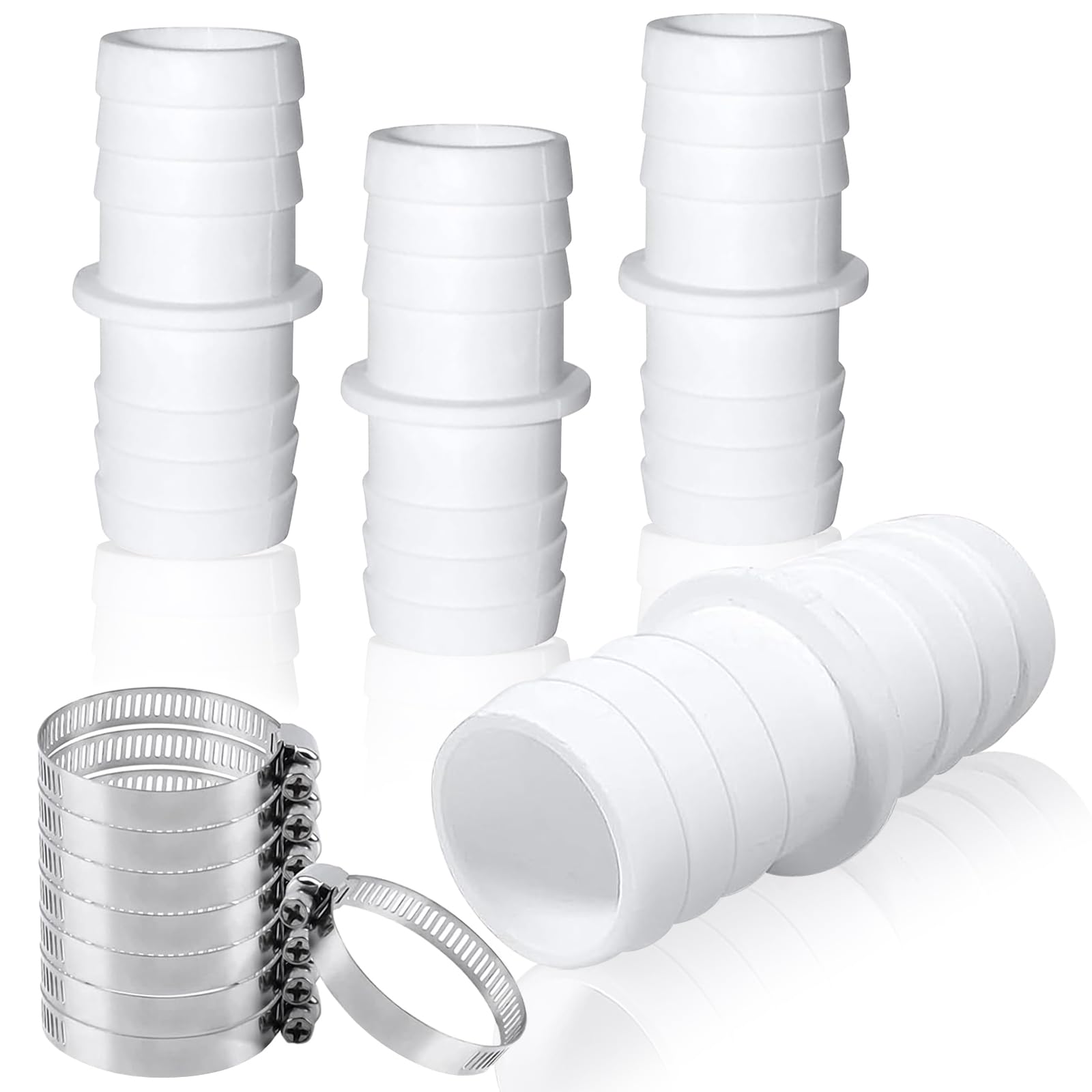 Adaptador Piscina, 4 Piezas Conector para Manguera de Piscina 32/38 mm, Adaptador de Manguera para Piscina, con 8 Abrazaderas de Manguera, Apto para Piscinas, Jardines, estanques (38mm)