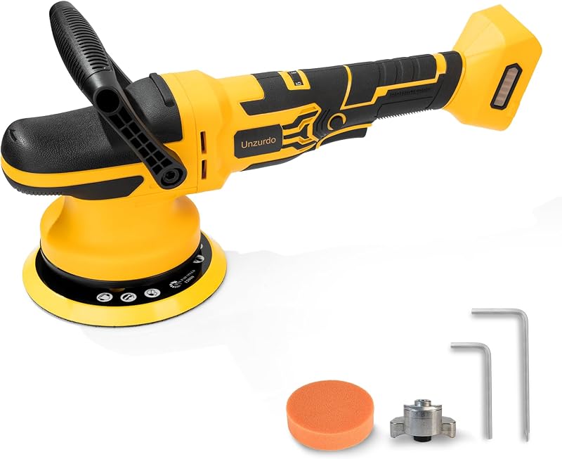 Cordless 6" DA Polisher Compatible with Dewalt 20V MAX Battery (Tool Only) | Brushless Buffer, 5500 OPM, 15mm/21mm Dual Orbit, 6-Speed Random Orbital Car Waxer for Detailing