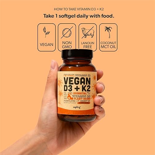 Miniatura 4 de Suplemento vegano de vitamina D3 + K2 con aceite MCT de coco - 4000 UI de vitamina D y 100 mcg de vitamina K2 como Mk7 - Absorción de calcio, fuerza