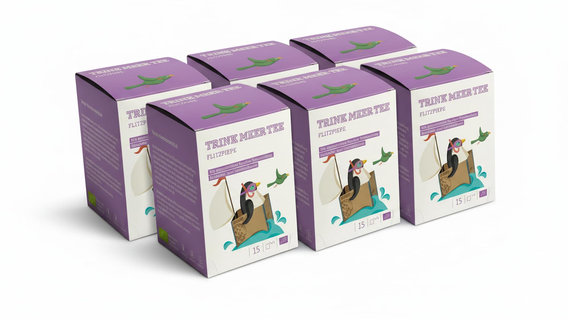6 x Trink Meer Tee Flitzpiepe, Premium Rooibos Tee, 6x15 Kissenbeutel | Koffeinfreier Premium Früchtetee mit Holunder und Johannisbeere – vegan, glutenfrei, laktosefrei, für jeden Moment