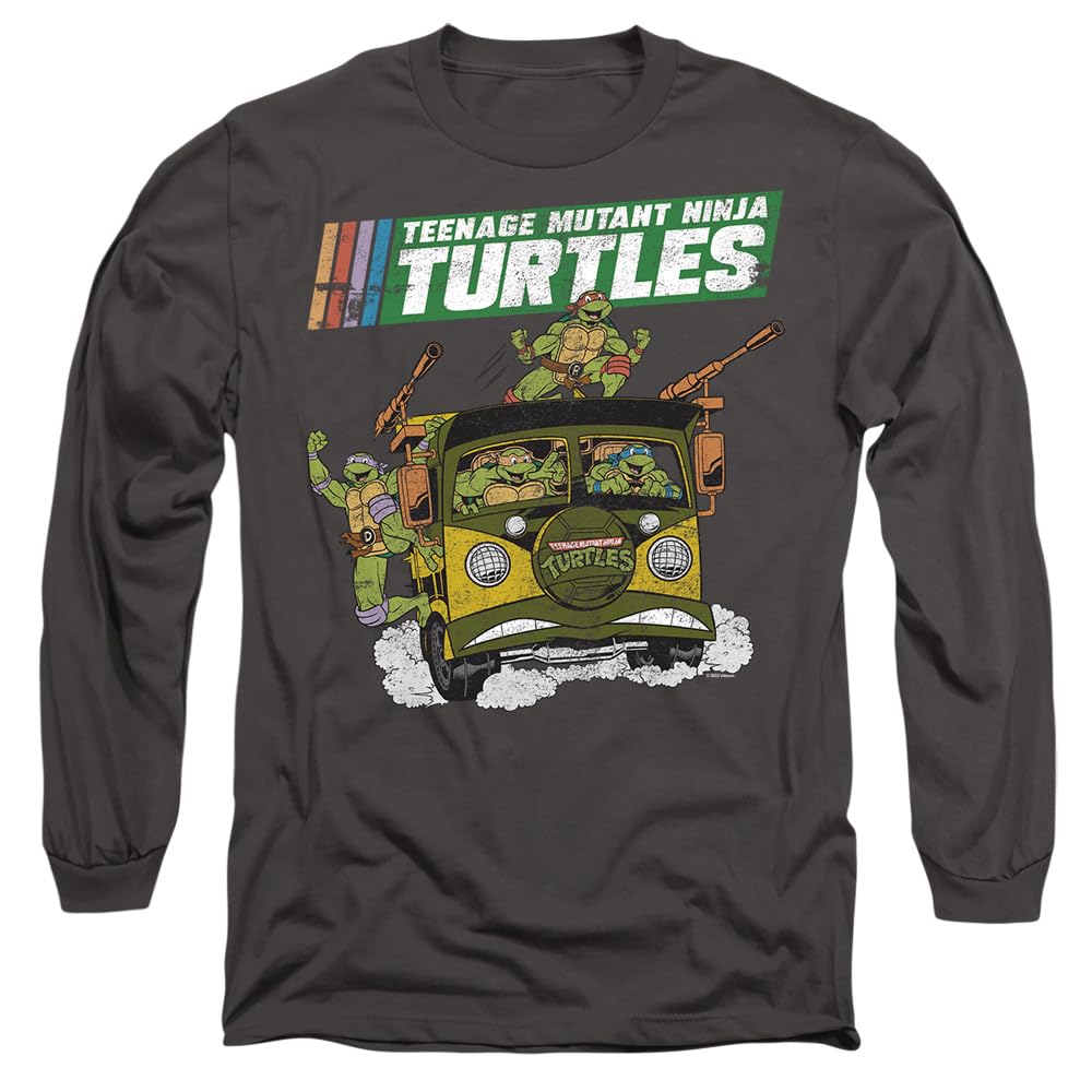 TMNT Van Men's Long Sleeve T-Shirt, Charcoal, Small, NICK476-UKAL-06