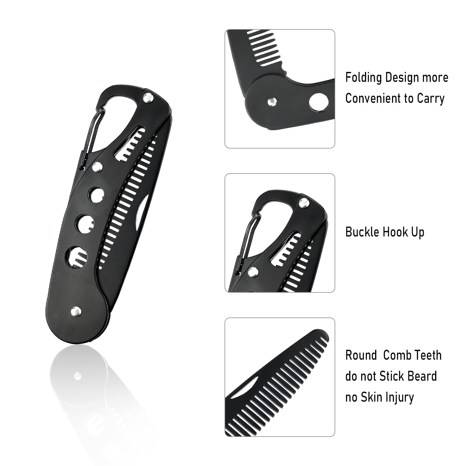 Pettine da barba pieghevole in acciaio inossidabile, da uomo, per curare, pettinare e acconciare capelli, barba e baffi, tascabile, antistatico, 9,5 x 3 x 1,5 cm