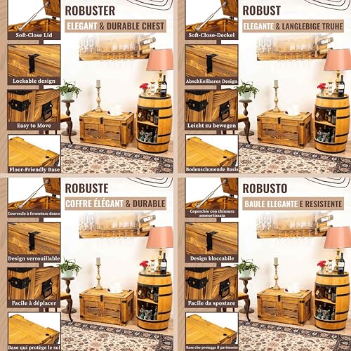 Caja de madera multifuncional CREATIVE COOPER arcón rústico de roble macizo 77x49x45 cm 6