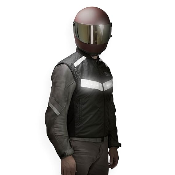 VUZ Moto LED Reflective Safety Motorcycle Vest with Rechargeable 8 Hour Battery, Waterproof, Fits Over Jacket, Perfect for Running, Cycling, Biking, L