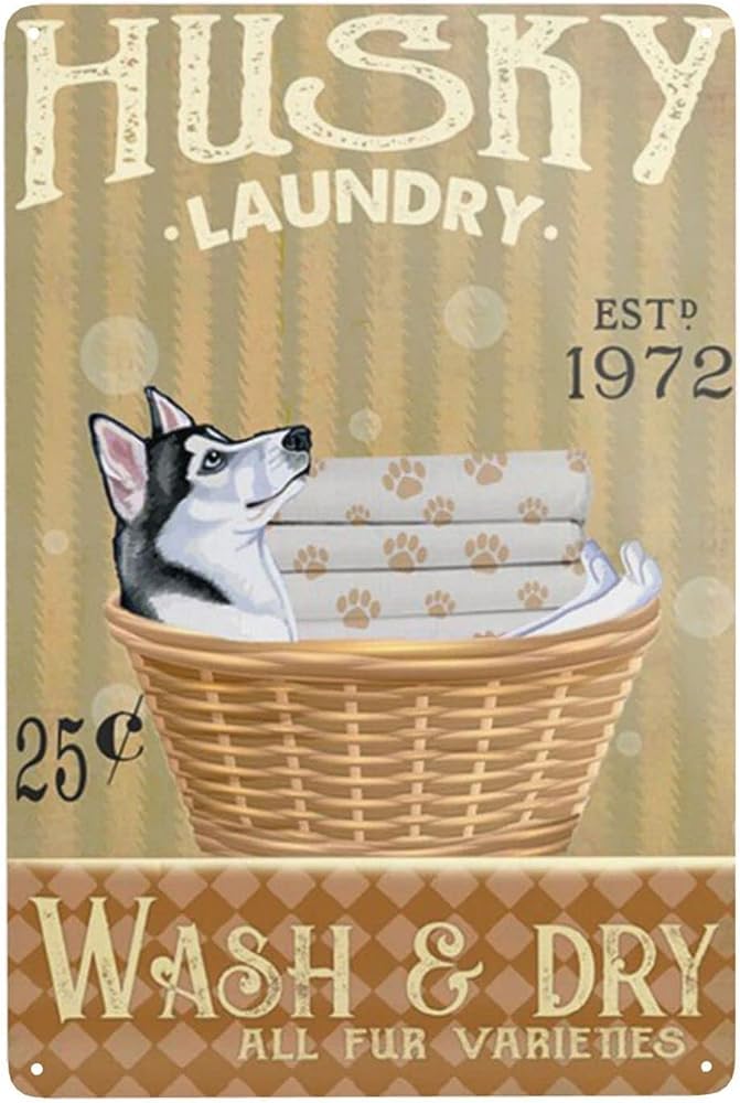 rayprint Funny Tin Metal Signs Husky Laundry Vintage Sign Retro Tin Signs Vintage Metal Tin Sign For Bar Home Wall Metal Decoration 8×12Inch