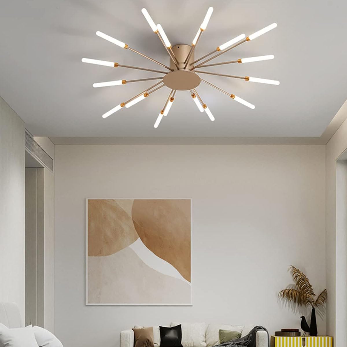 Bellastein LED Creative Fireworks Ceiling Light Modern Dimmable 42-Flame Recessed Ceiling Lamp 3000-6000K Remote Control Bedroom Living Room Dining Room Lamp (Gold, 18 Lamp heads)