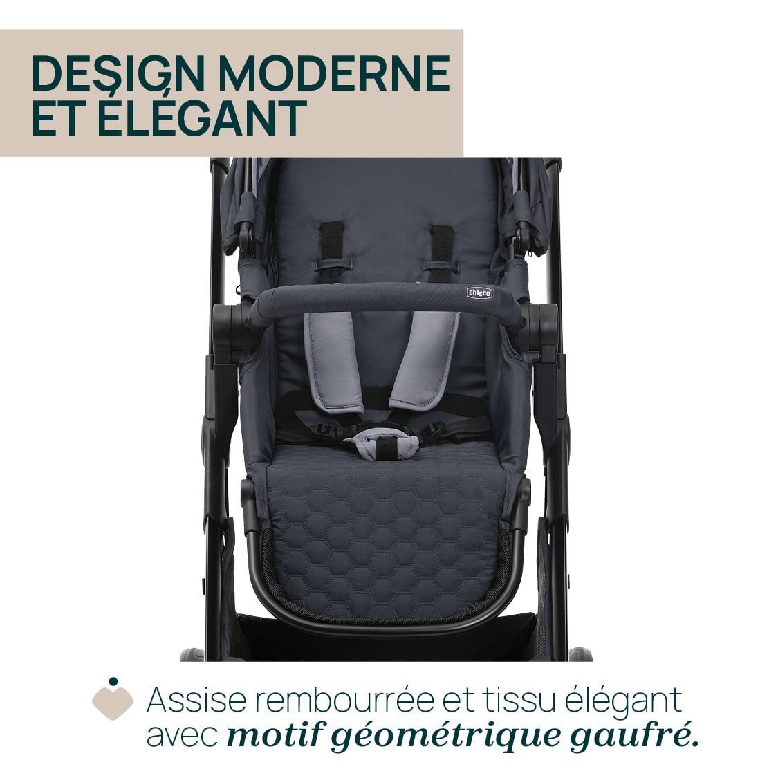 Chicco Poussette Seety, Poussette Bébé Légère et Compacte de 0 Mois à 4 Ans, Capacité de Charge Maximale de 22 kg, Poussette Pliable, Dossier Inclinable, Pliage Automatique en 1 Étape, Canopy