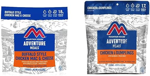 Mountain House Buffalo Style Chicken Mac & Cheese (2 porciones) y pollo y albóndigas (2 porciones) | Alimentos liofilizados para mochileros y
