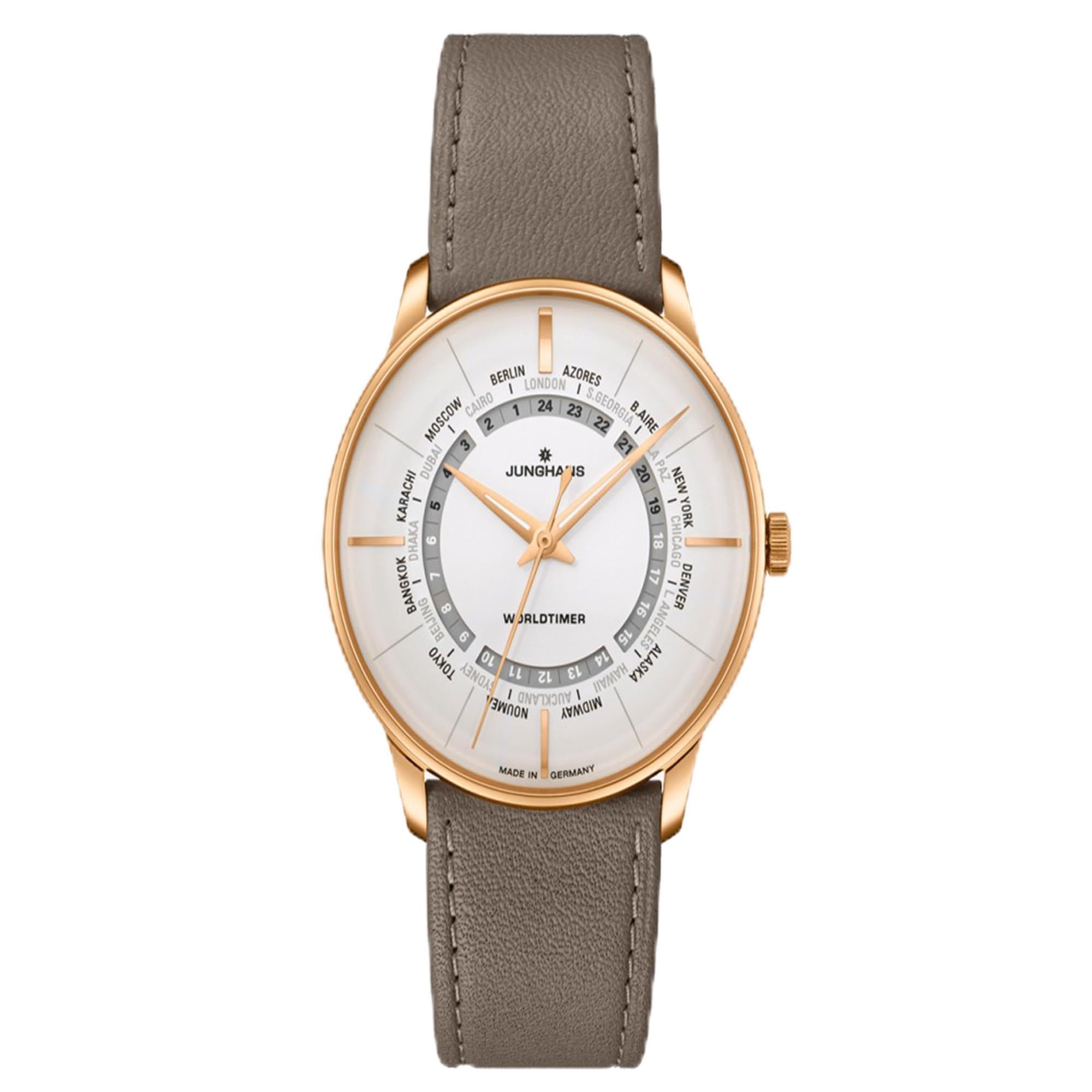 JUNGHANS Meister Worldtimer Automatikuhr, 40 mm, Saphir-Kristallglas