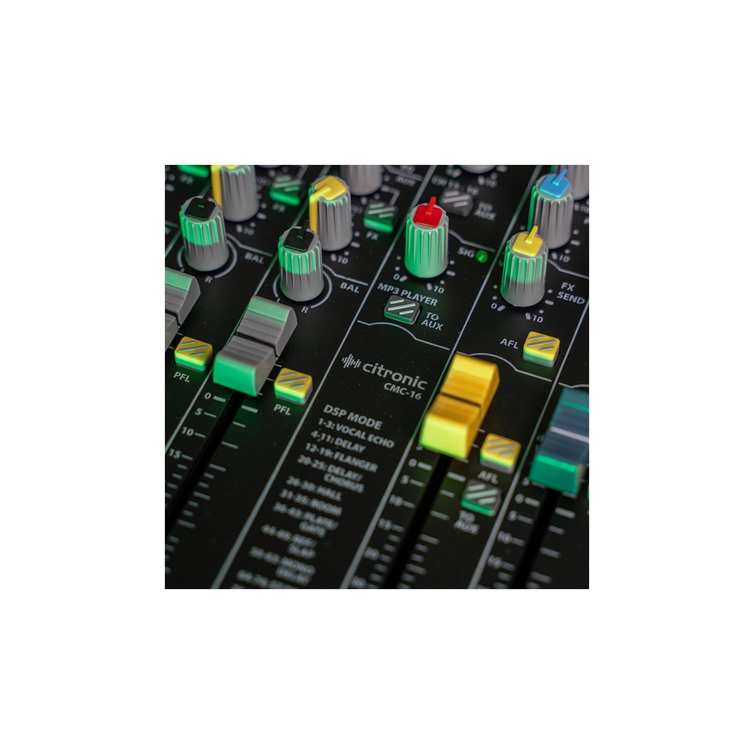 Citronic Consola de mezcla CMC-16 con efectos DSP, reproductor USB/BT, entradas XLR y jack, mezclador de audio profesional compacto para eventos en vivo, grabación y uso en estudio