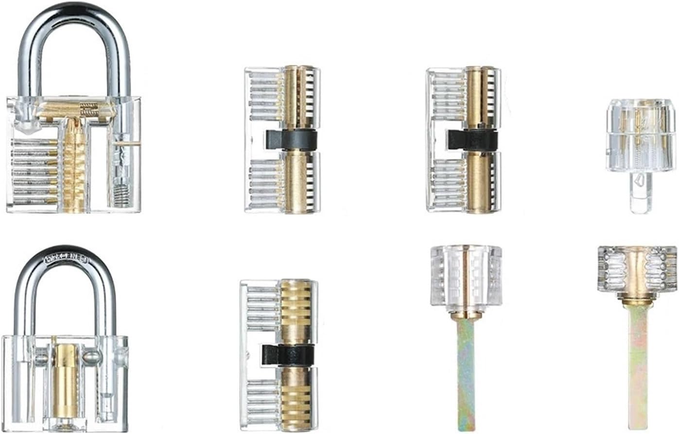 8 PCS Transparent Padlock and Tubular Lock Set - Upgraded Version with Stainless Steel Picking Kit & Keyed Alike Lock Set