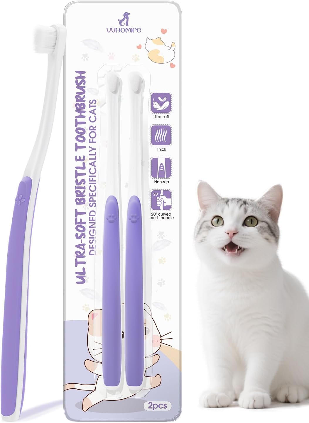 Cat Toothbrush for Cats & Kittens, Soft Bristles, Compact Head | Gentle Care for Small Mouths. Easy Daily Brushing. Gum Comfort. Calmer Bonding. Everyday Oral Routine