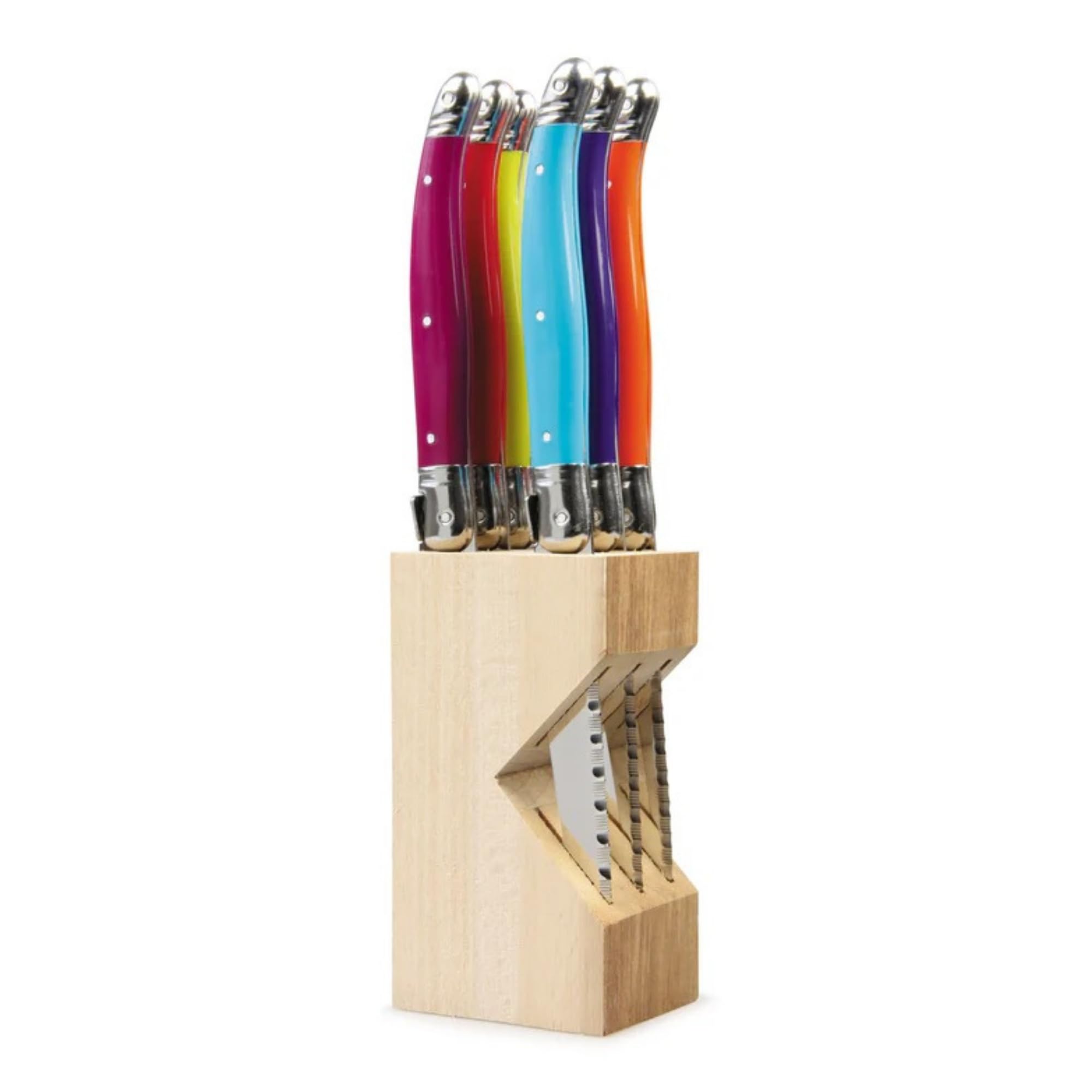 Andre Verdier Assorted Laguiole Steak Knife Set Of 6 Premium Stainless Steel - Sharp Serrated Knife Set, Made In France, Multi Colour
