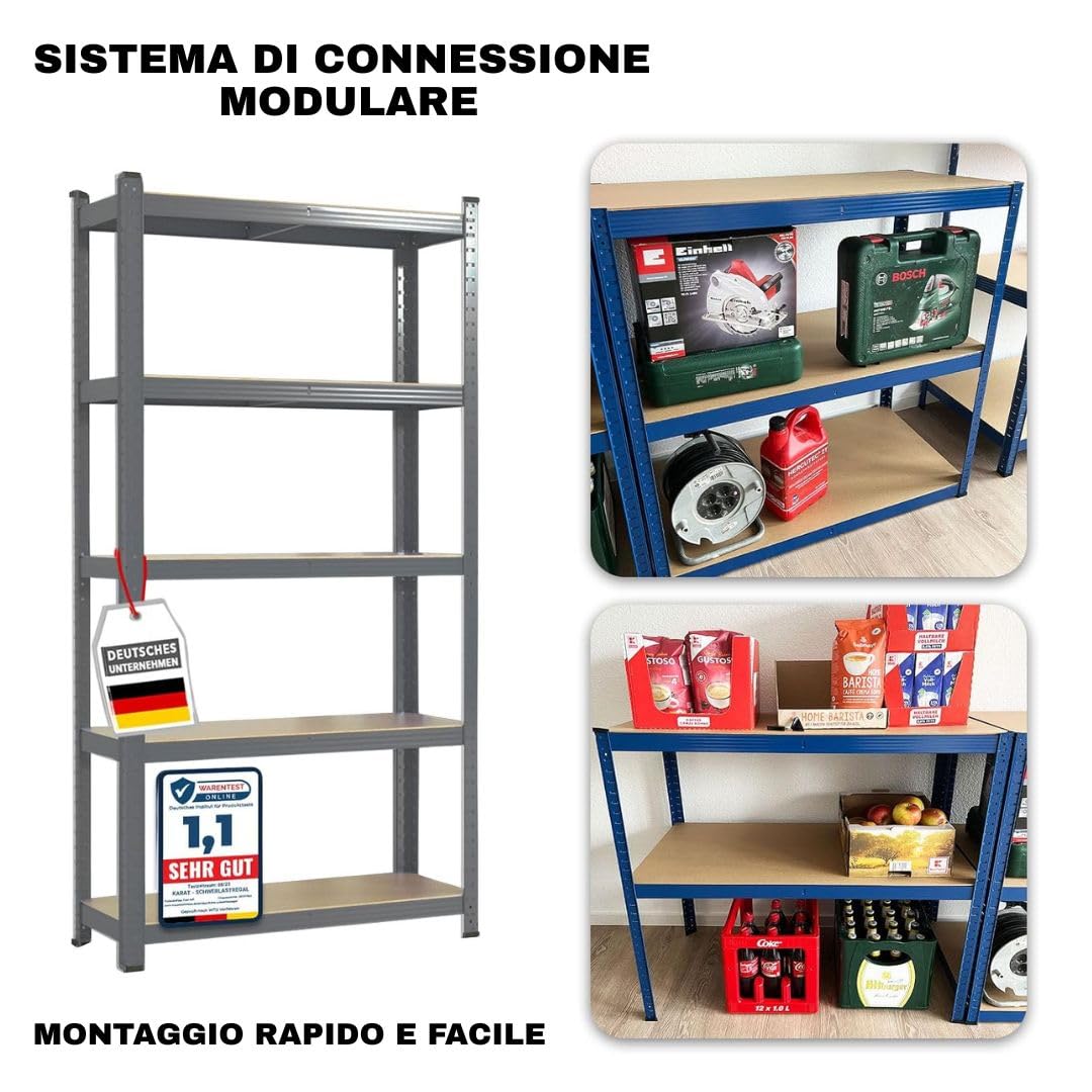 etm Scaffalatura per carichi pesanti, garage, cantina, officina, scaffalatura per magazzino, cantina, elevata portata e ripiani regolabili (grigio antracite, 180 x 120 x 45 cm)