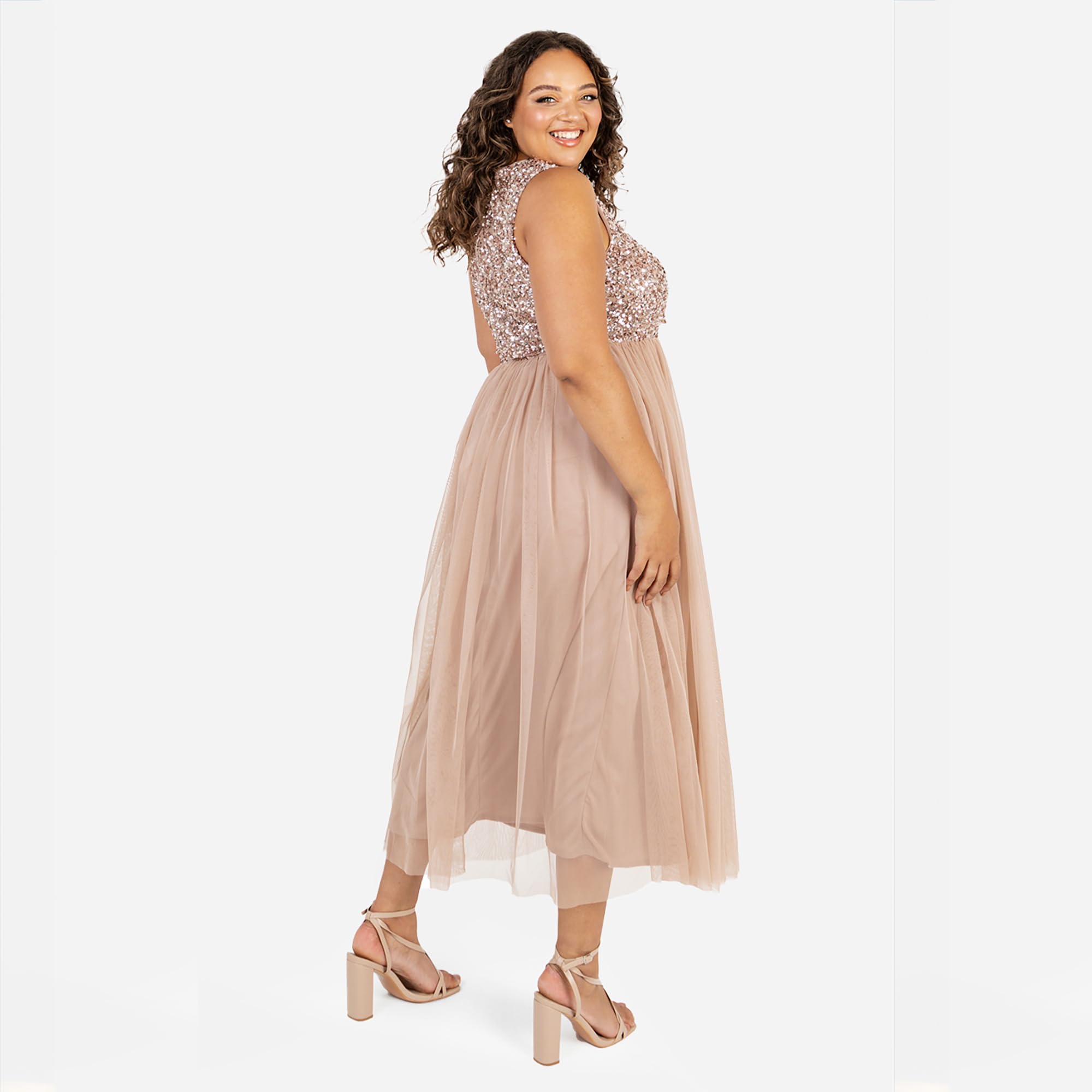 Maya Deluxe Maya Deluxe Vestido Midaxi para Mujer, Sin Mangas, Lentejuelas, Cintura Imperio, Tul Adornado para Boda Vestido de Dama de Honor Mujer (Pack de 1)