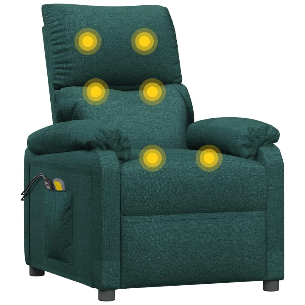 Fauteuil Relax inclinable électrique Vert foncé Tissu siège avec télécommande Moteur Massage réglable pour Salon Chambre Senior Confort Ergonomique