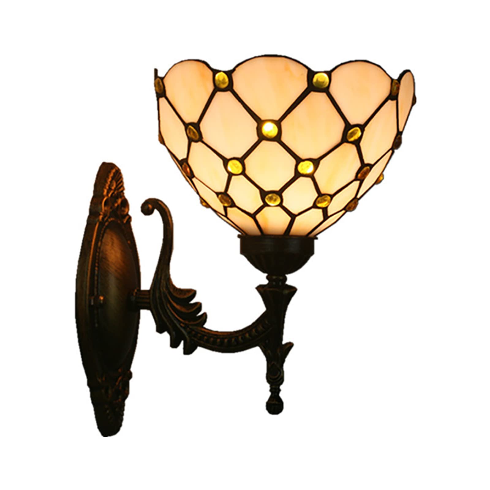 NHPJFDC 8 Inch Mini Tiffany Wall Sconce, Pastoral/Baroque/Mediterranean/Cream Amber Bead Style Stained Glass Wall Light, Handicrafts Wall Lamp For Hotel Room Corridor Library