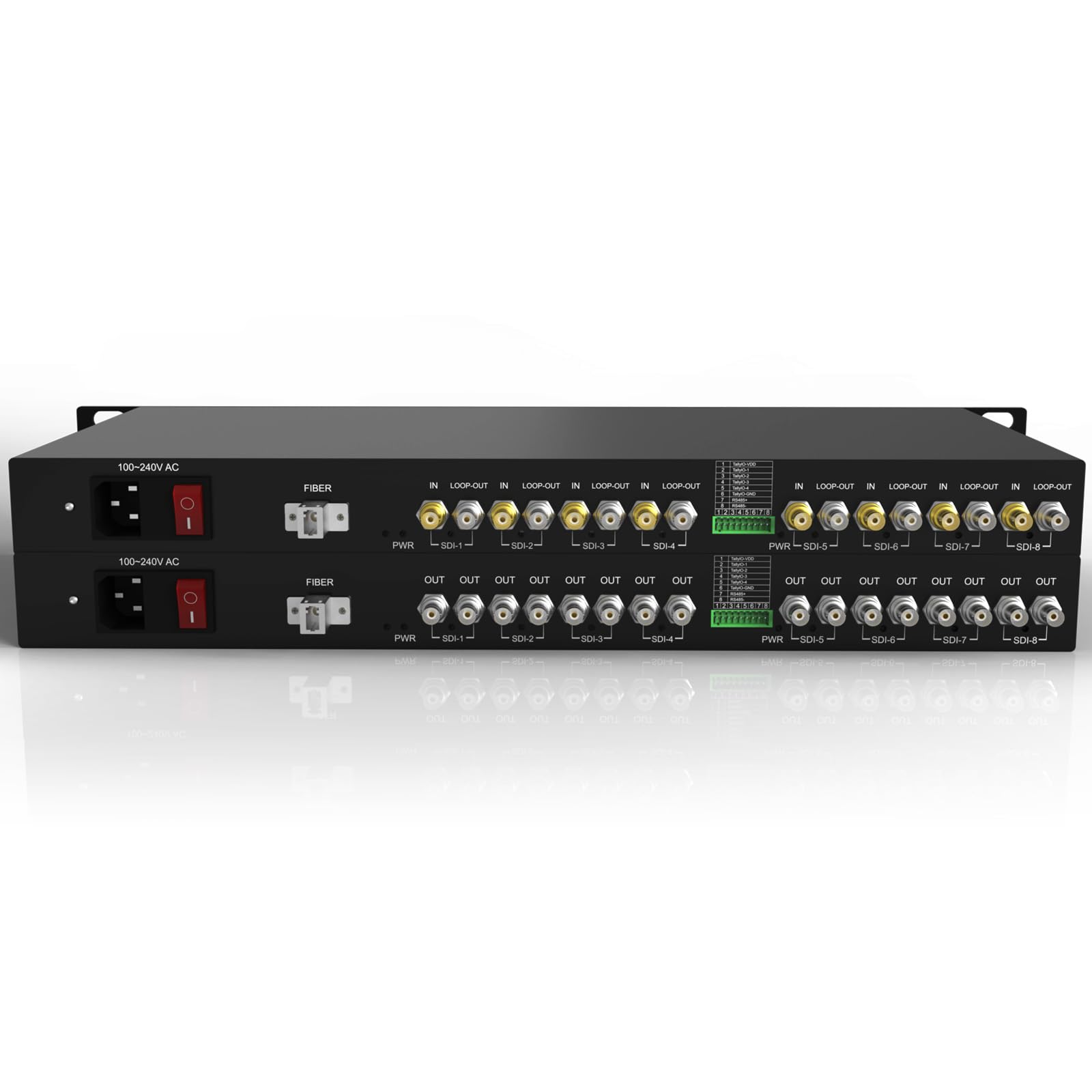 Steloproad 8CH HD-SDI Fiber Converter 1U Rack-Mountable 1080P Video Optical Transceiver with Loop-Out + 1CH RS485 Reverse Data Uncompressed Extender Over Fiber SM LC 20km CWDM (LNK-SDI-8V1R)