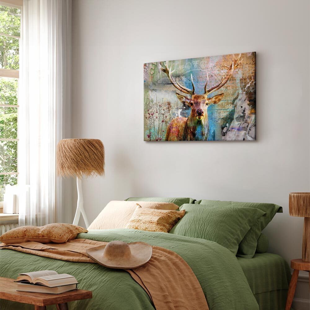 decomonkey Bilder Hirsch 120x80 cm Leinwandbilder Bild auf Leinwand retro