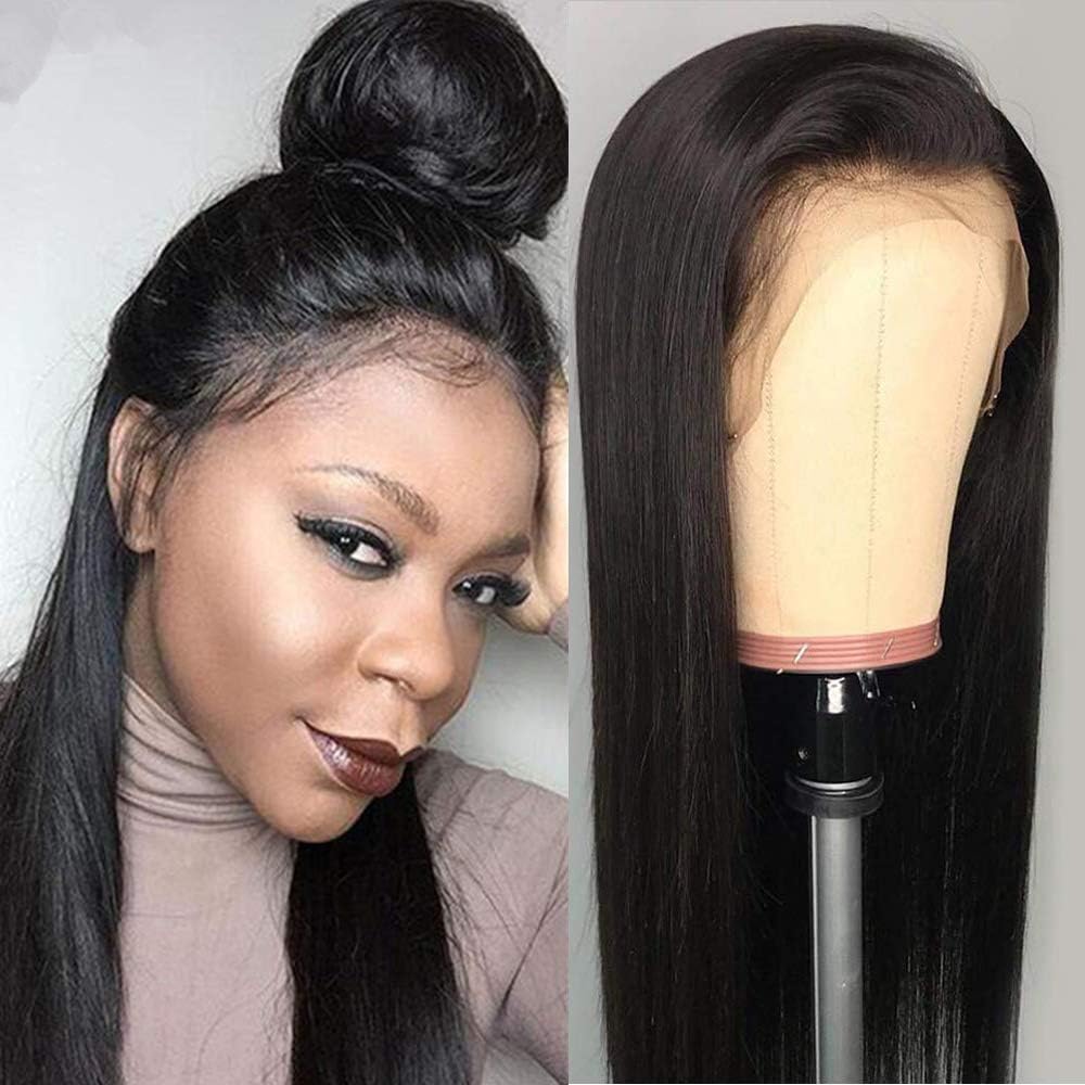 Luduna Short Straigt 13x4 Lace Front Human Hair Wigs for Black Women 130% Density 100% Unprocessed Brazilian Pre Plucked Glueless Straight Human Hair Lace Front Wigs With Baby Hair (10",Natural Color)