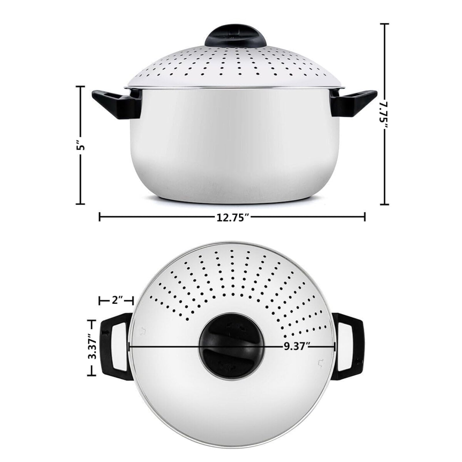 Olla para Pasta De Acero Inoxidable con Tapa Coladora Y Función De Bloqueo, para Cocinar Fideos, Verduras O Salsa