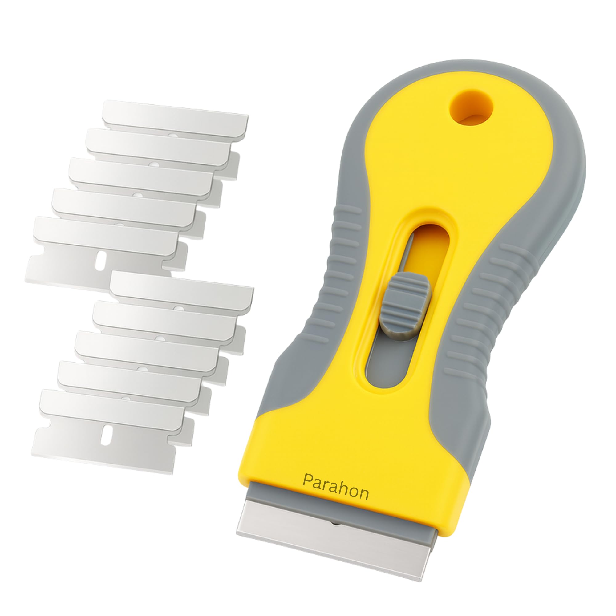 Parahon Multipurpose Non-Scratch Scraper Tool | Removes Grease, Burnt-On Food, Stickers & Adhesive | Oven, Hob, Glass & Surface Cleaning Scraper For Kitchen & Home (10Blade + Scraper)
