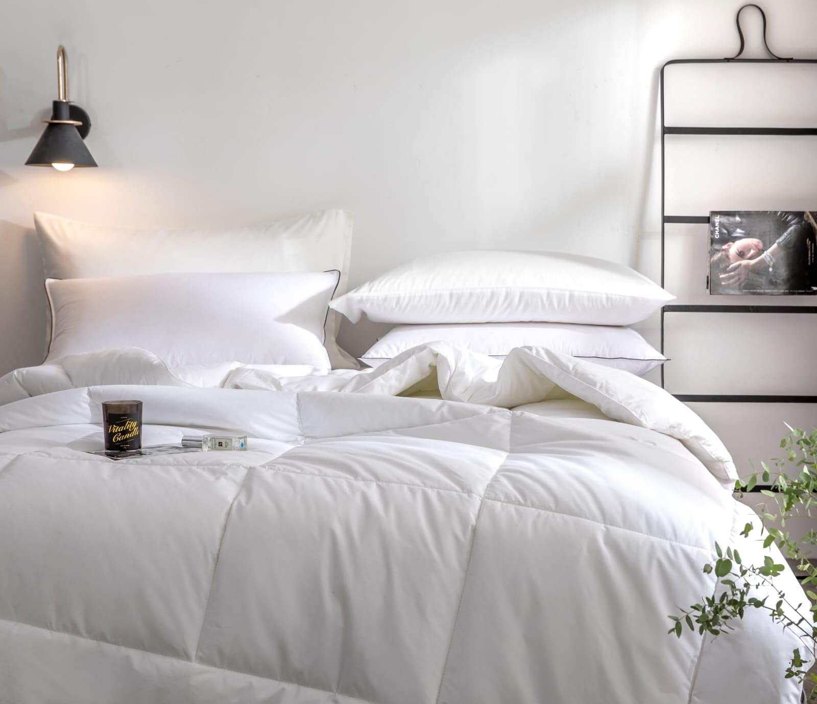 1pcs 220 x 240cm White Cotton Bedding With 100% Cotton Cover, 300gsm Weight