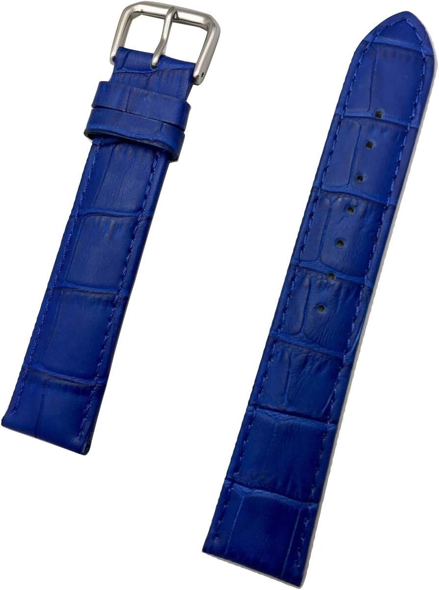 NewLife 20mm Long, Royal Blue Genuine Leather Watchband | Square Alligator Crocodile Grain, Lightly Padded Replacement Wrist Watchstrap that brings to Any Watch (Mens Long Length)