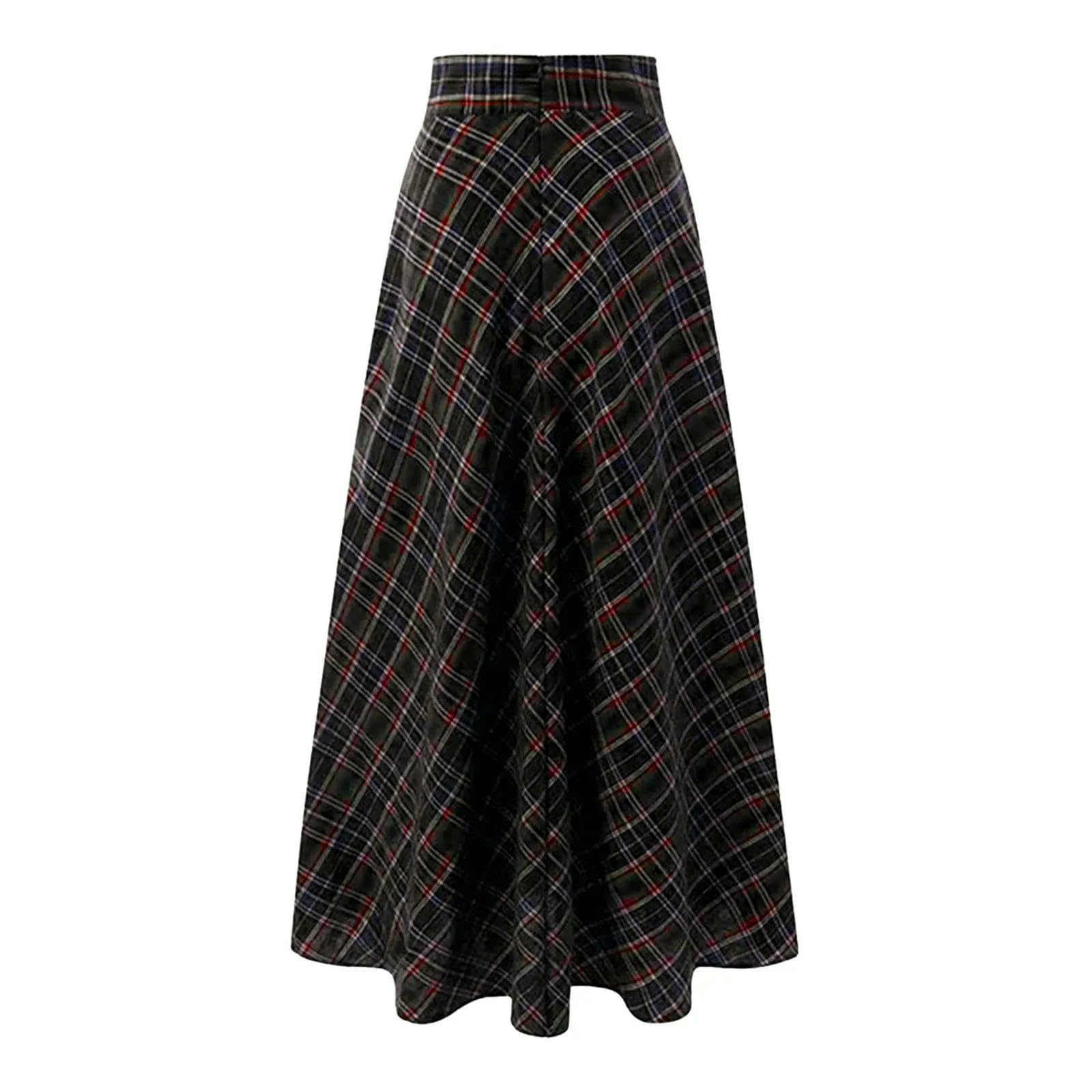 Langer Rock Damen Plus Size Vintage Plaid-röcke, Dick, Warm, Elegant, A-Linie, Rock, Lässig, Karierte Röcke-rot-XXL
