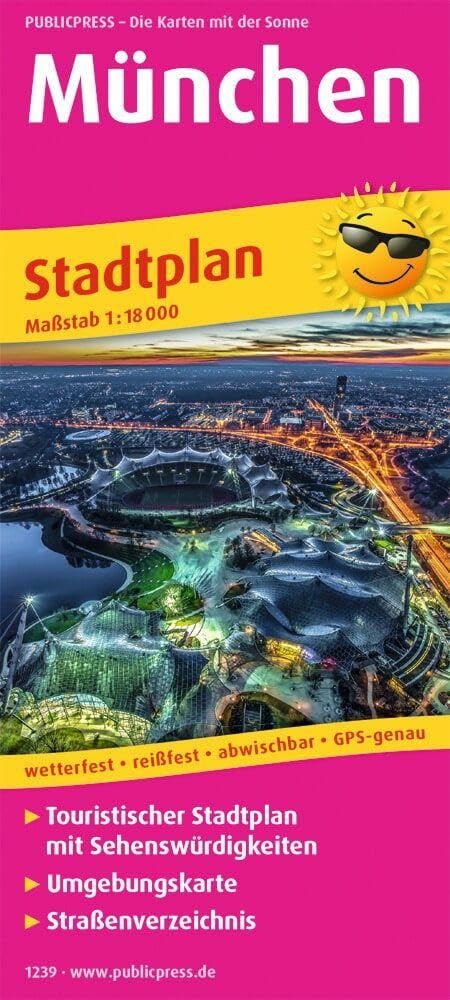 Munich: Touristischer Stadtplan mit Sehenswürdigkeiten, Umgebungskarte und Straßenverzeichnis