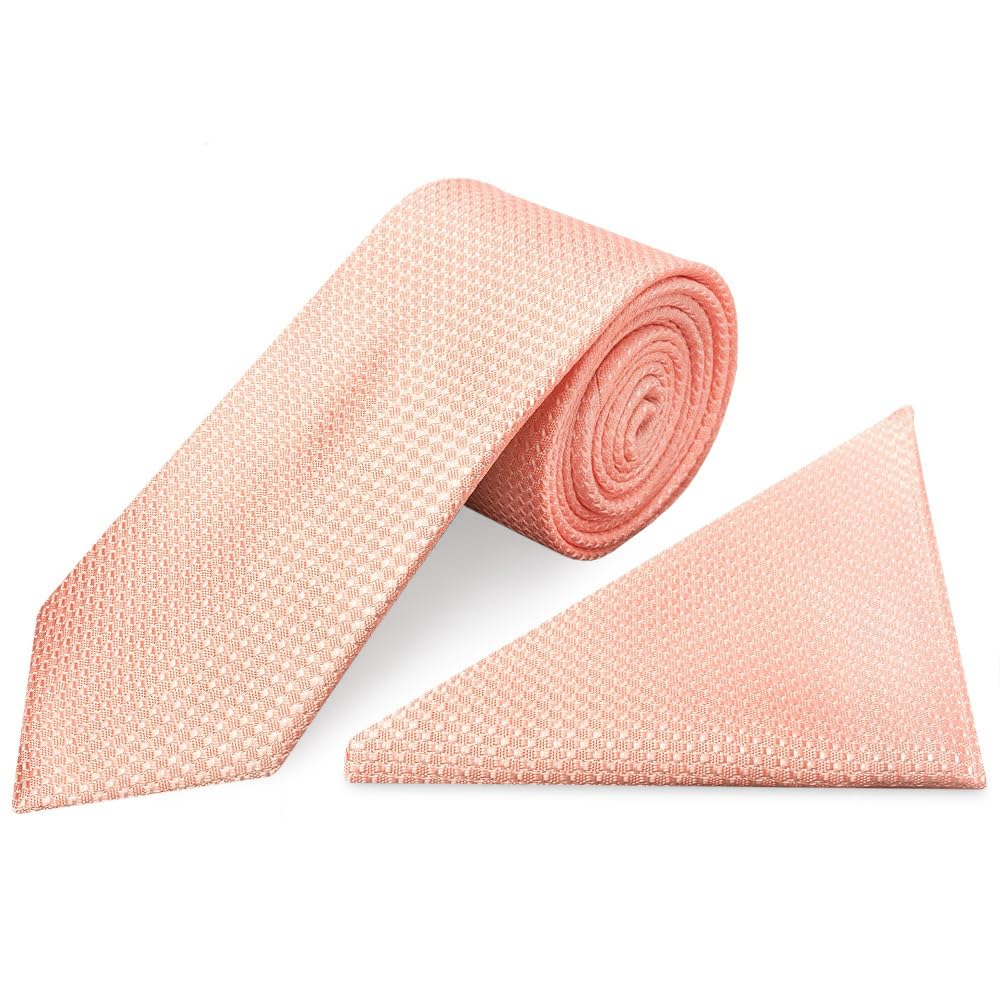 Ties R Us Men's Peach Textured Classic Tie And Pocket Square Set