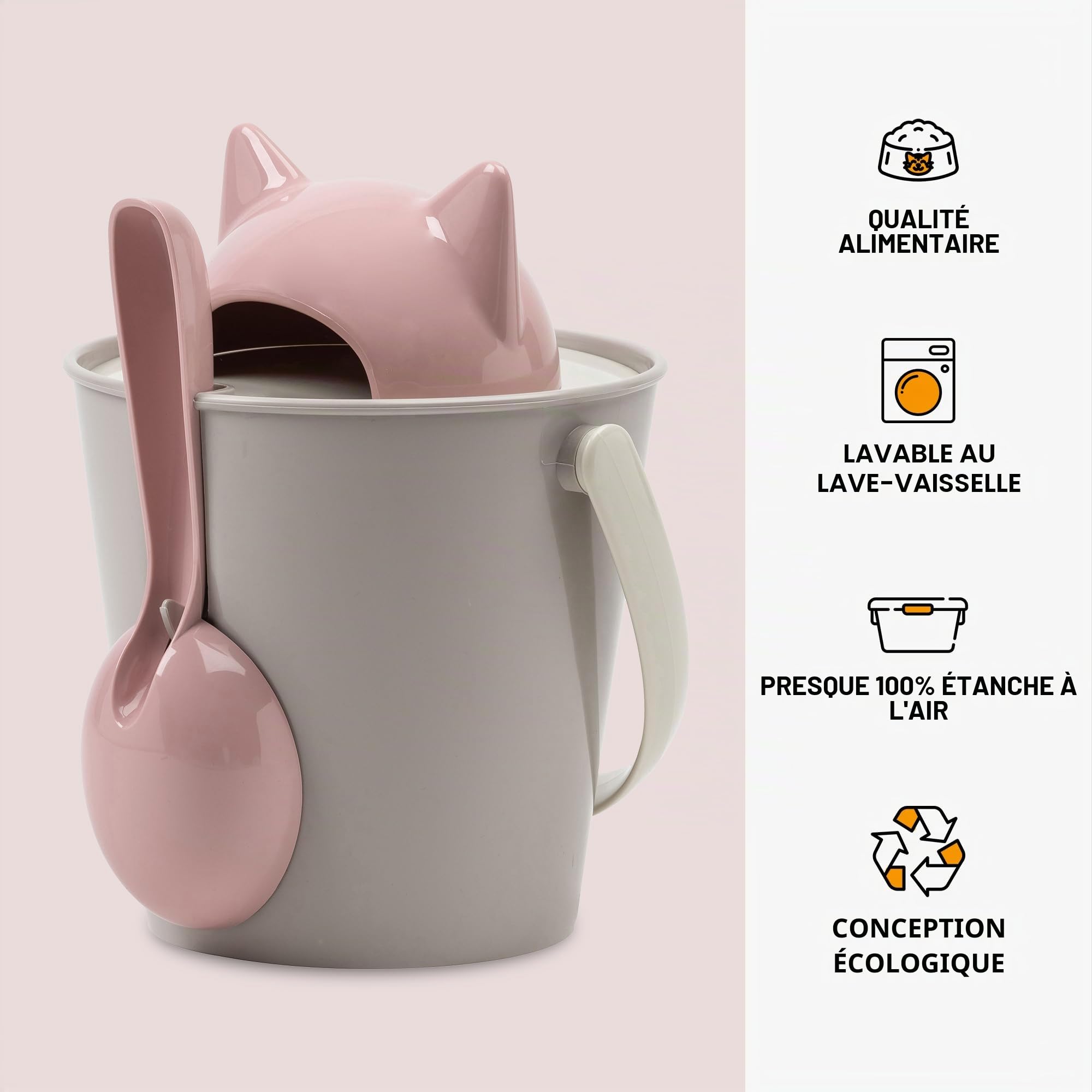 United Pets Crick - Seau à Croquettes pour Les Chats, fabriquè en Italie, cuillère-Mesure Incluse. Couleur: Rose/Gris. Designer: Giovannoni