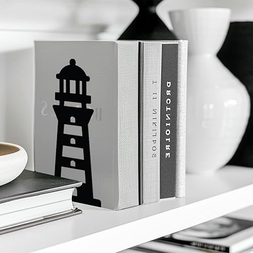 Miniatura 7 de Peacoblue Sujetalibros de metal para estantes, modernos tapones decorativos resistentes para libros de estudio, para oficina, escritorio, estante,