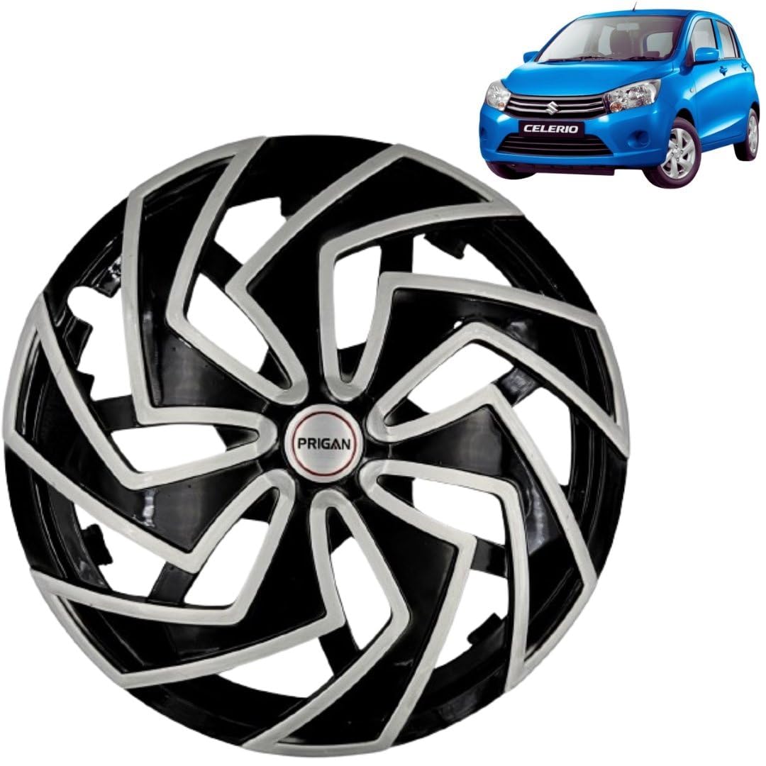 PRIGAN Wheel Cover for Maruti CELERIO 14 Inch Black Silver Wheel Cap (Available in 13,14 Inch) (Set of 4 Pcs) (Press Fitting) Model- Spider BS-14