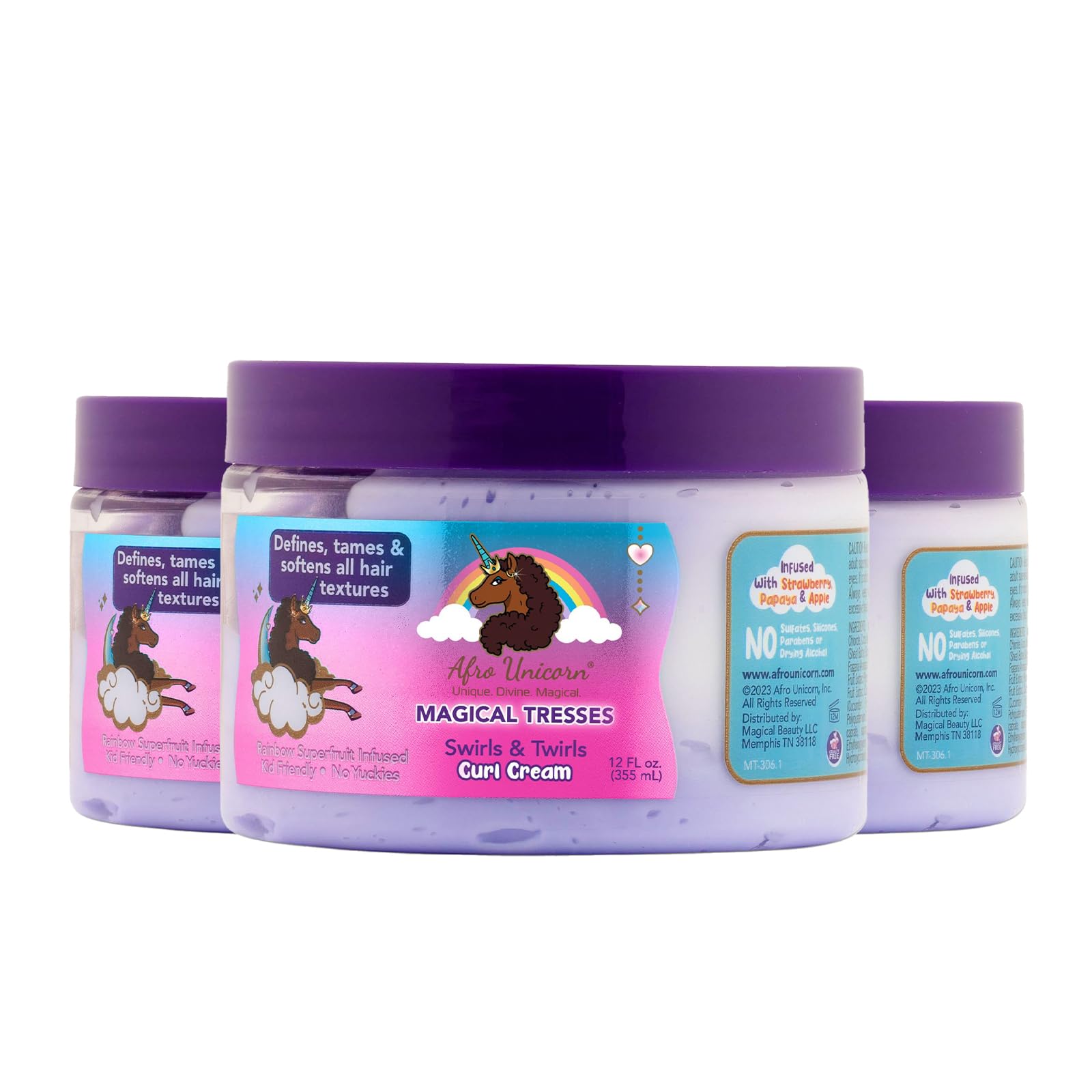 Afro Unicorn Curl Cream - Defining, Taming, and Softening Curly, Coily, and Wavy Hair Cream - Contains Coconut Oil - 3 Pack
