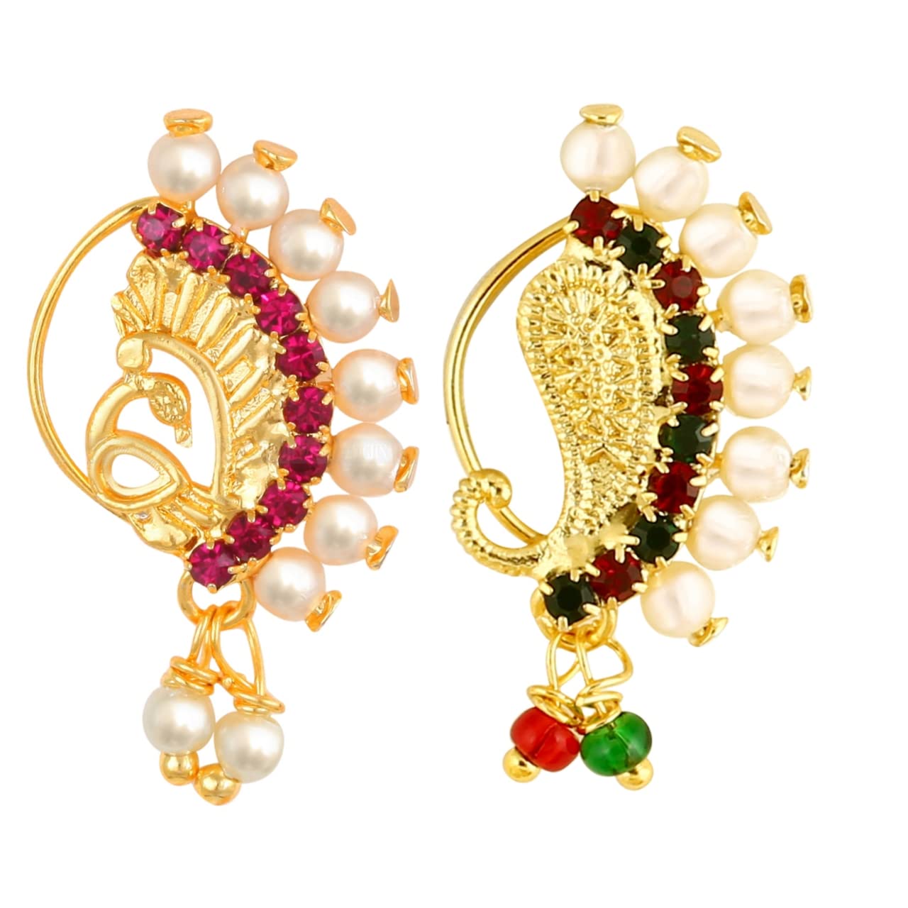 Vighnaharta Gold Plated Mayur Design with Pearl and Artificial stone Alloy Maharashtrian Cultural Nath Nathiya./ Nose Pin valentine day gift valentineday gift for her gift for him gift for women gift for women[VFJ1018-1003NTH-Press]-image-37