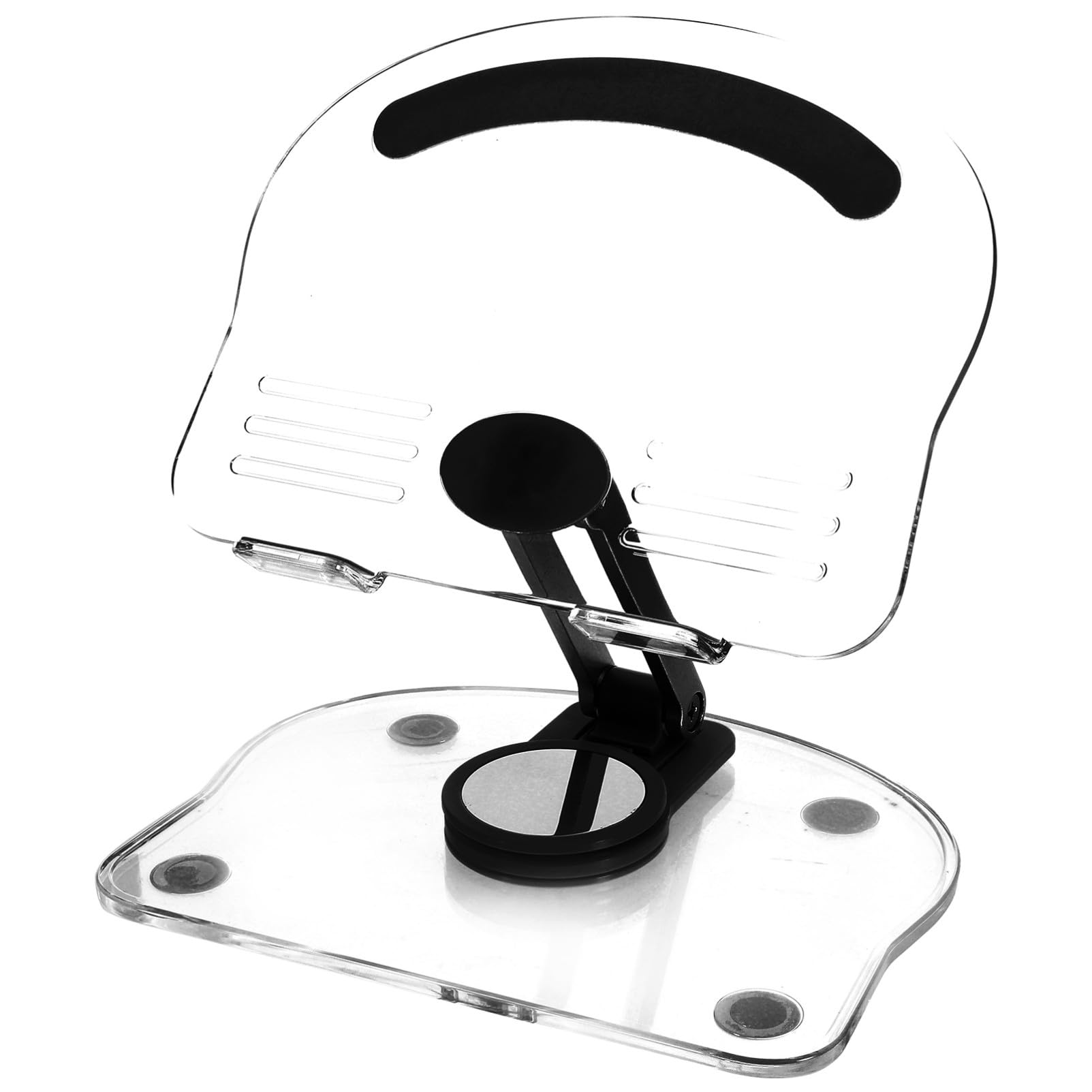 Soporte para Tableta de Escritorio Giratorio y Plegable de Acrílico Negro, Práctico y Estable para Tabletas y Dispositivos