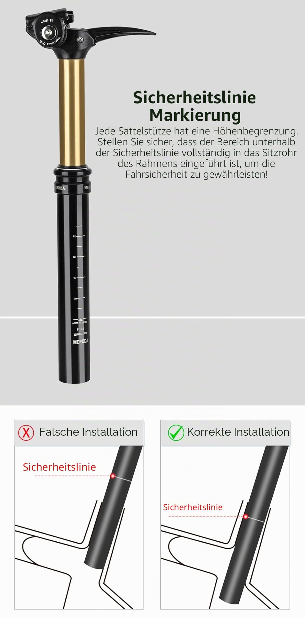 Teleskop-Fahrrad-Sattelstütze 27,2mm/30,9mm/31,6mm – Hydraulische Sattelstütze Absenkbar, Höhenverstellbarer Dropper Post für MTB, Gravel, Rennrad, E-MTB | Belastbar bis 120 kg