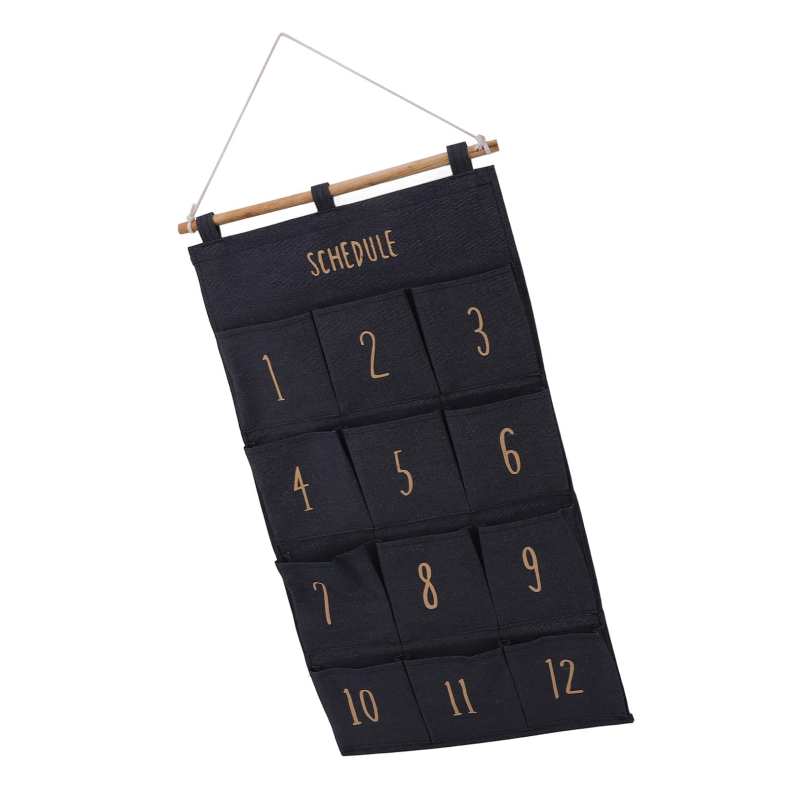 SIXRUN Organizer da Appendere a 12 Tasche, Borsa Portaoggetti da Appendere Alla Parete in Tela con Legno Massello, Organizer Tascabile in Tessuto 37 X 73 Cm per Porta di Camera da Letto, Parete per