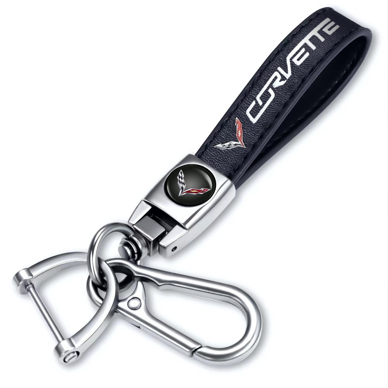 Genuine Leather Car Keychain Keyring Accessories Compatible with Corvette Series Car Keychains Family Present for Man and Woman（Black）