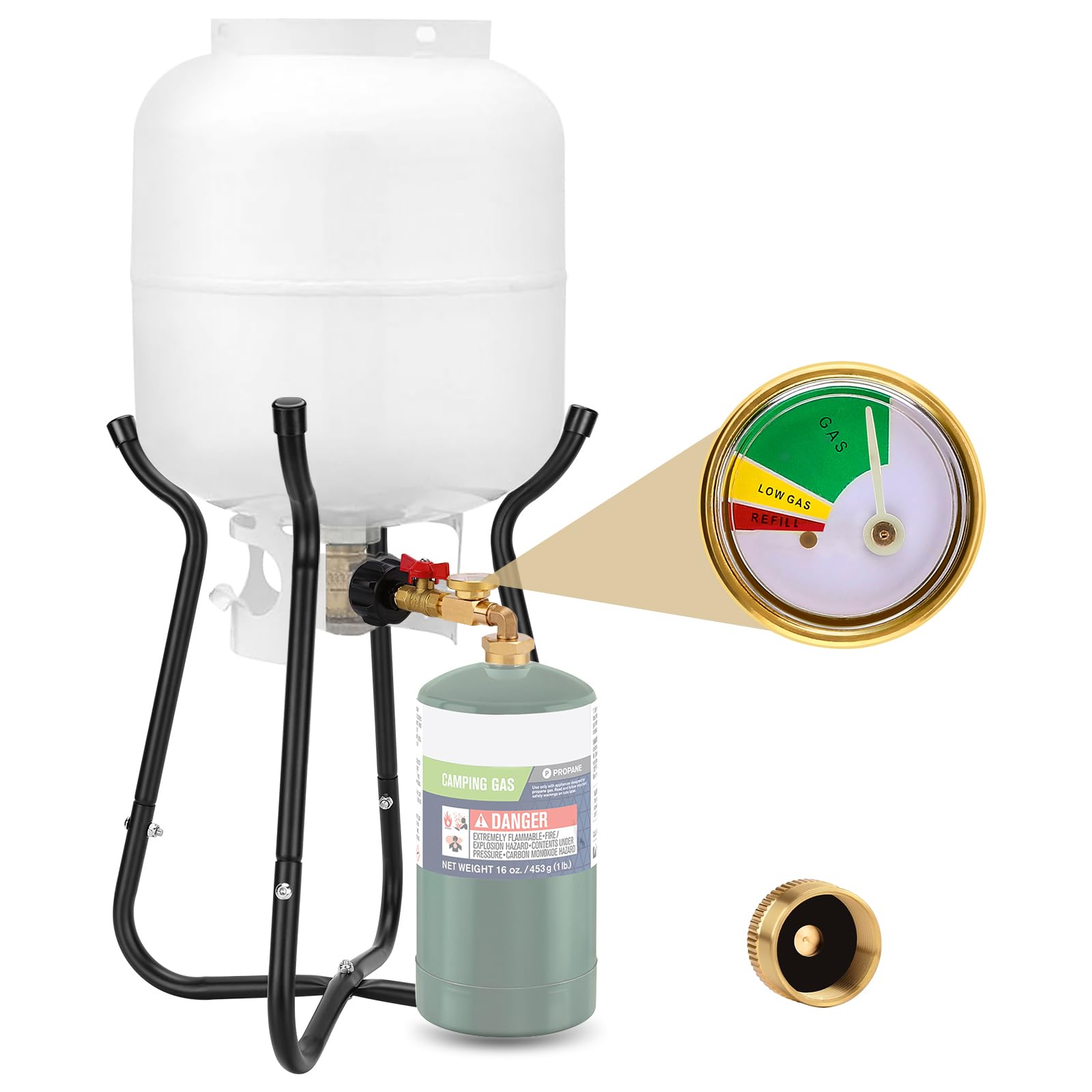 WADEO Propane Refill Adapter for 1lb Tank with Propane Cylinder Refill Stand, QCC1 Propane Adapter 20lb to 1lb Converter with Gauge and On-Off Control Valve for 1lb refillable Propane Cylinder