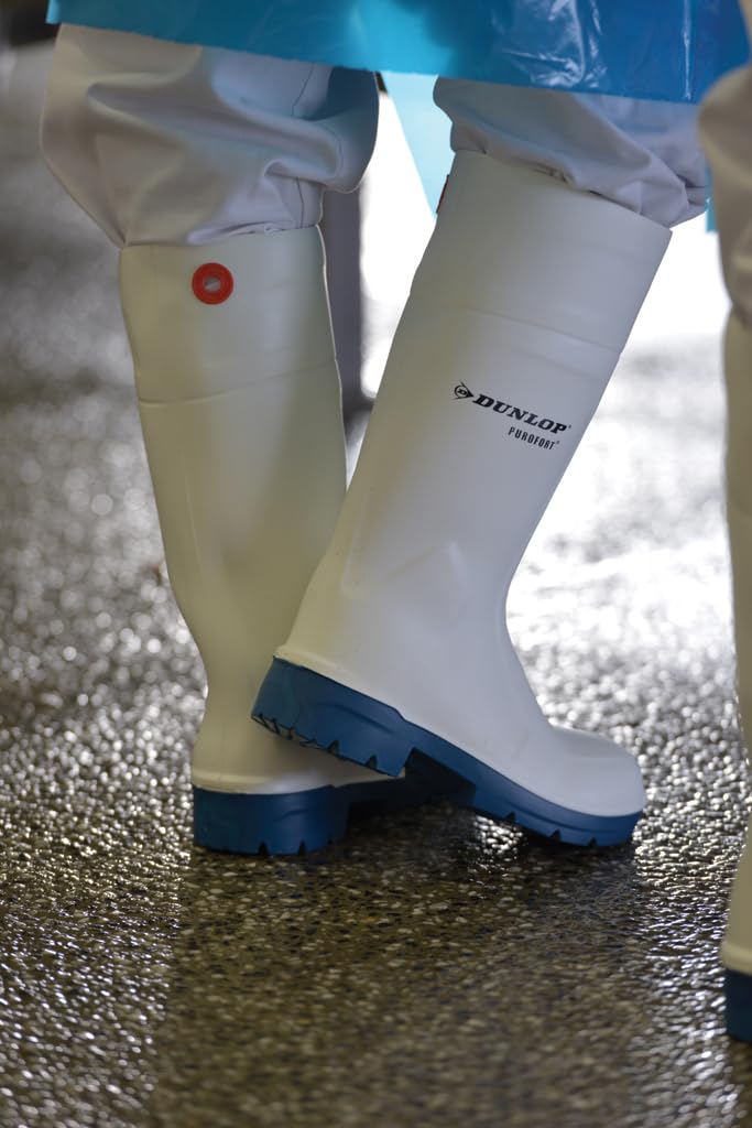 DUNLOP DA60131, Purofort FoodPro MultiGrip Safety, White/Blue – 100% Impermeable – Talla 45